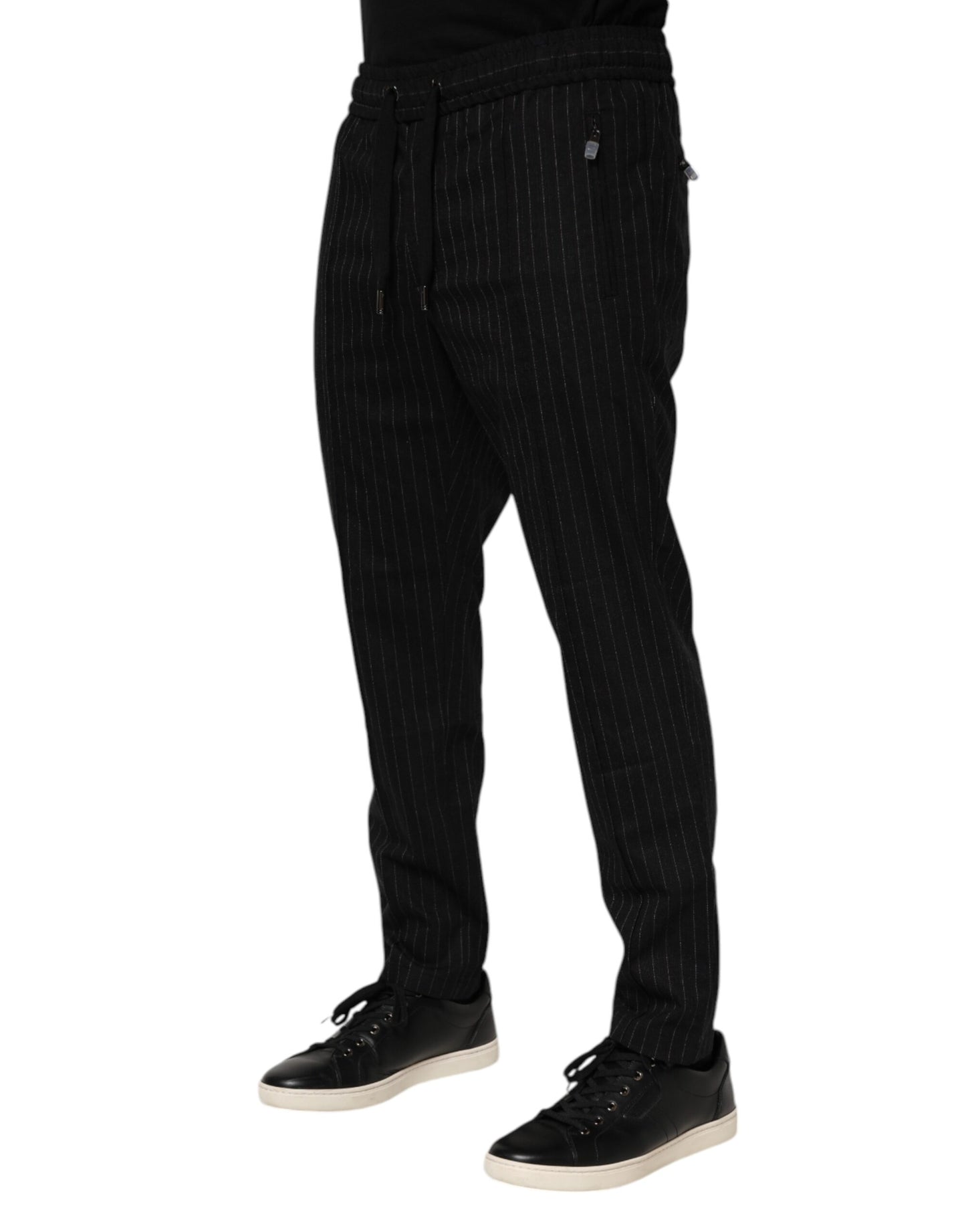 Dolce & Gabbana Black Striped Wool Men Jogger Pants Dolce & Gabbana