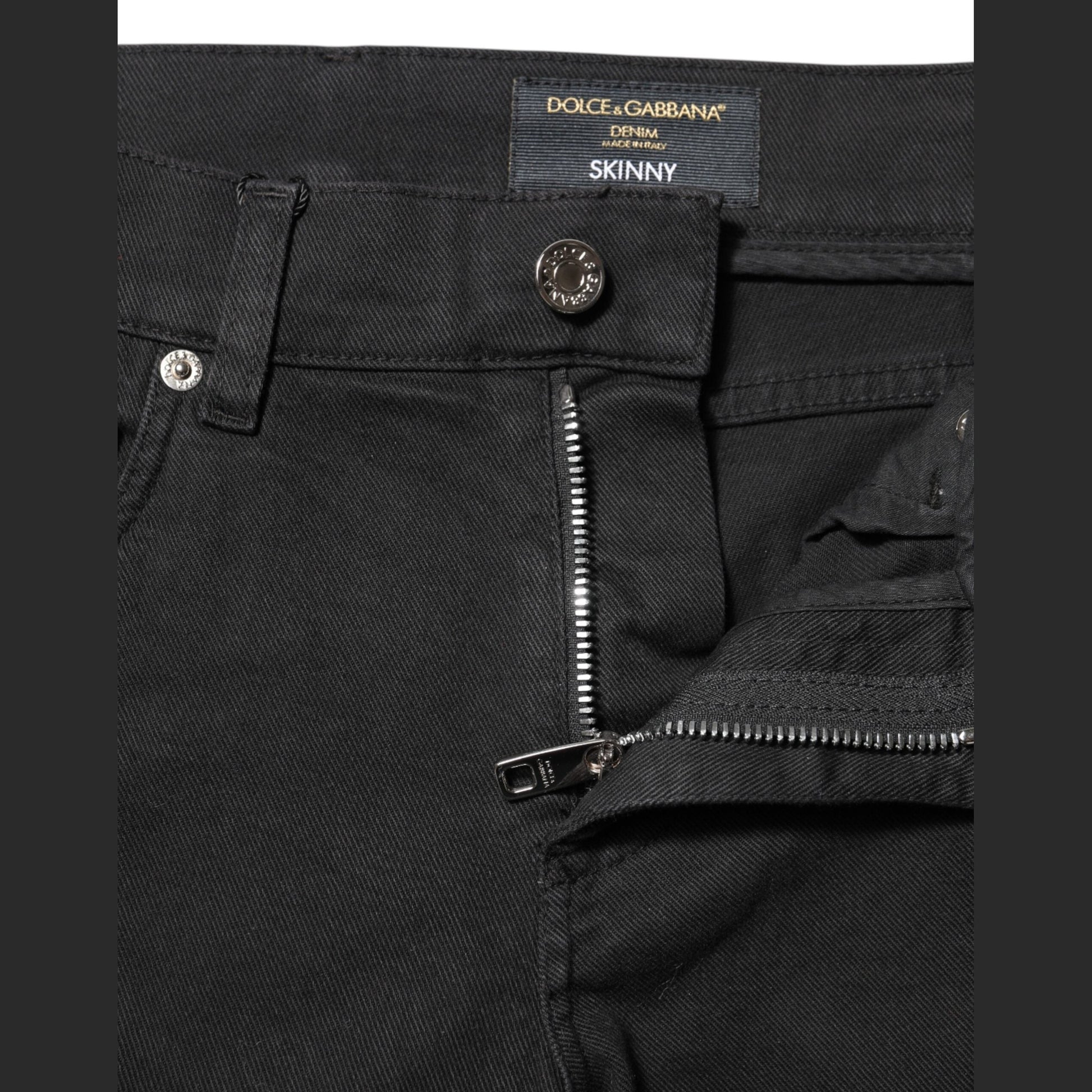 Dolce & Gabbana Black Tattered White Lining Skinny Denim Jeans