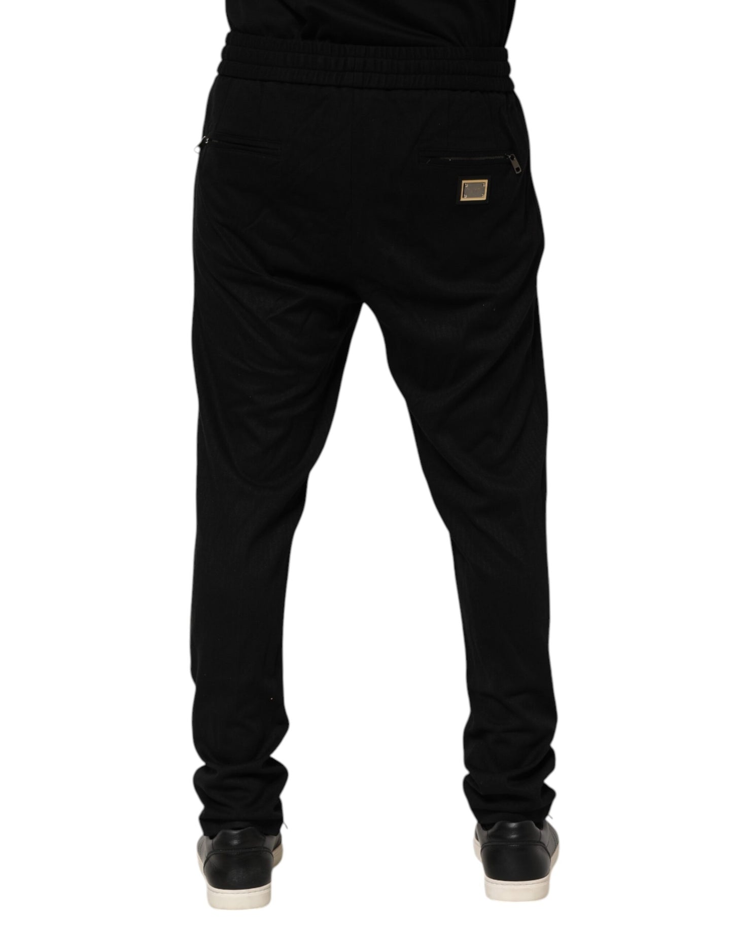 Dolce & Gabbana Black Viscose Skinny Logo Men Jogger Pants Dolce & Gabbana