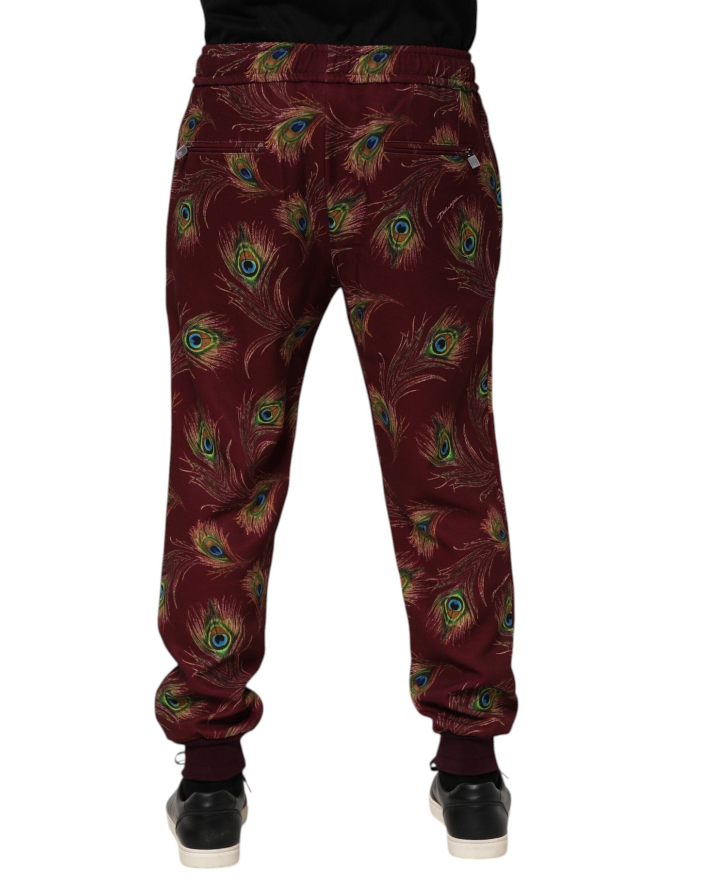 Dolce & Gabbana Burgundy Peacock Feather Print Jogger Pants Dolce & Gabbana