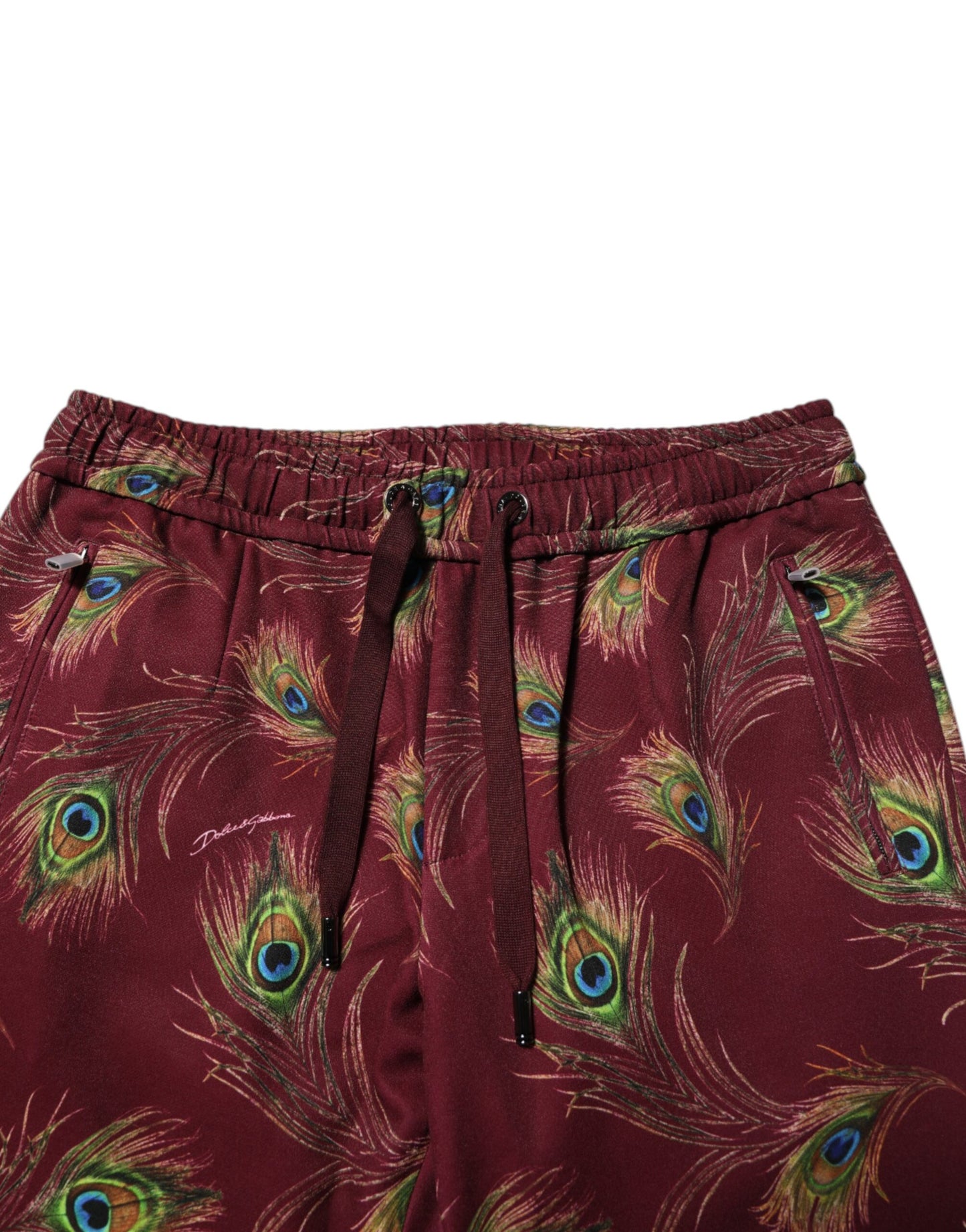 Dolce & Gabbana Burgundy Peacock Feather Print Jogger Pants Dolce & Gabbana