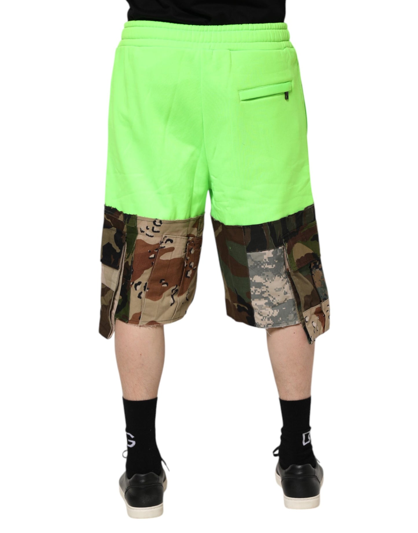Dolce & Gabbana Green Patchwork Cargo Bermuda Men Shorts Dolce & Gabbana