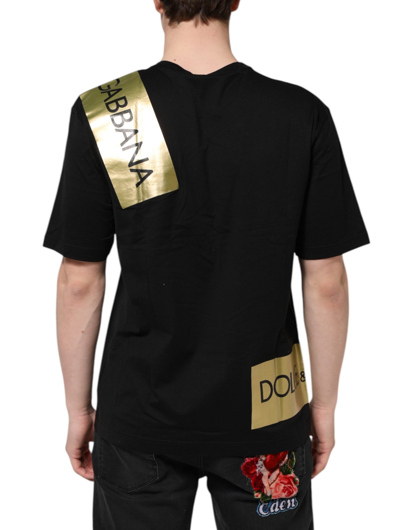 Dolce & Gabbana Black Logo Tape Cotton Men Crew Neck T-shirt Dolce & Gabbana