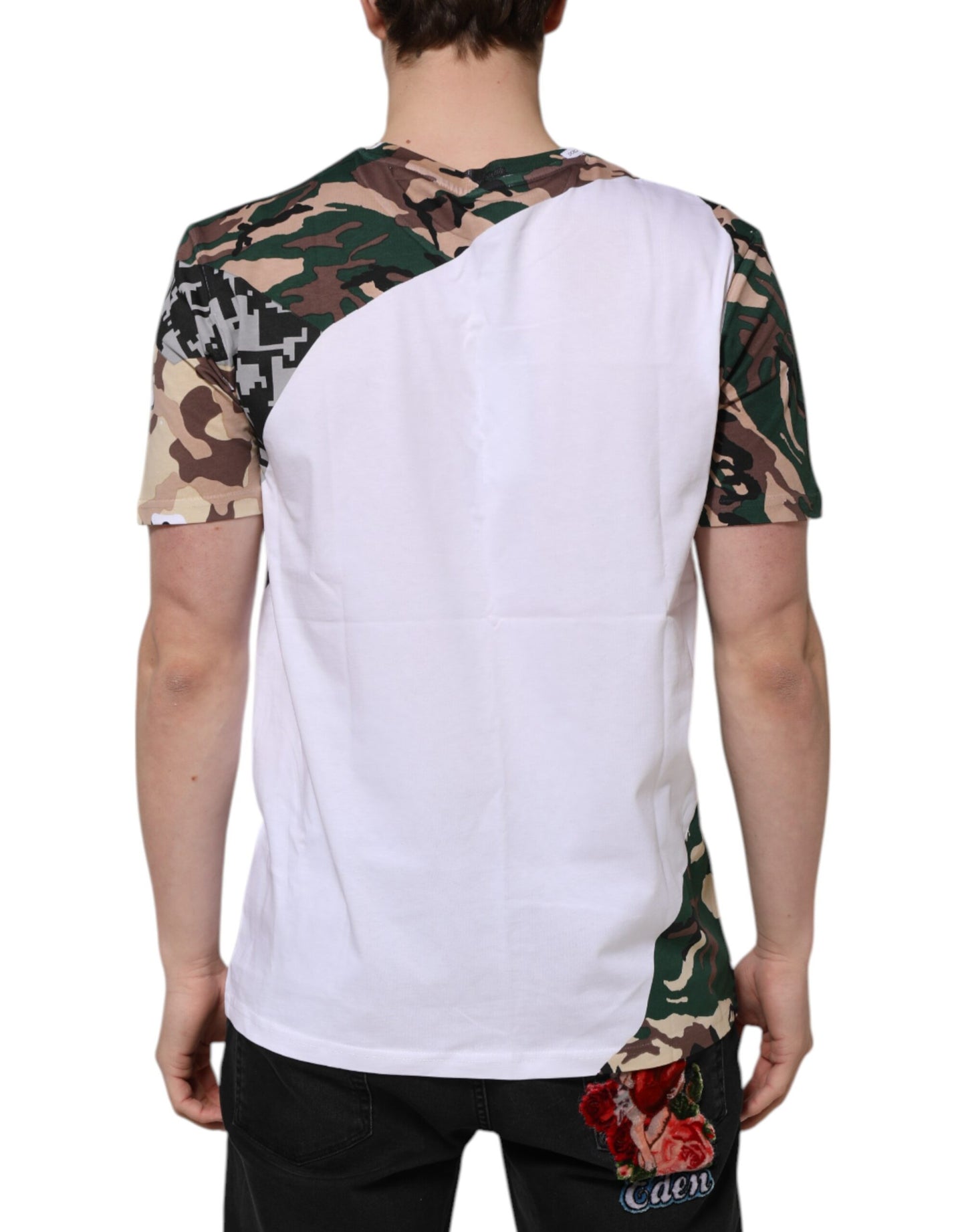 Dolce & Gabbana White Camouflage Cotton Men Crew Neck T-shirt Dolce & Gabbana