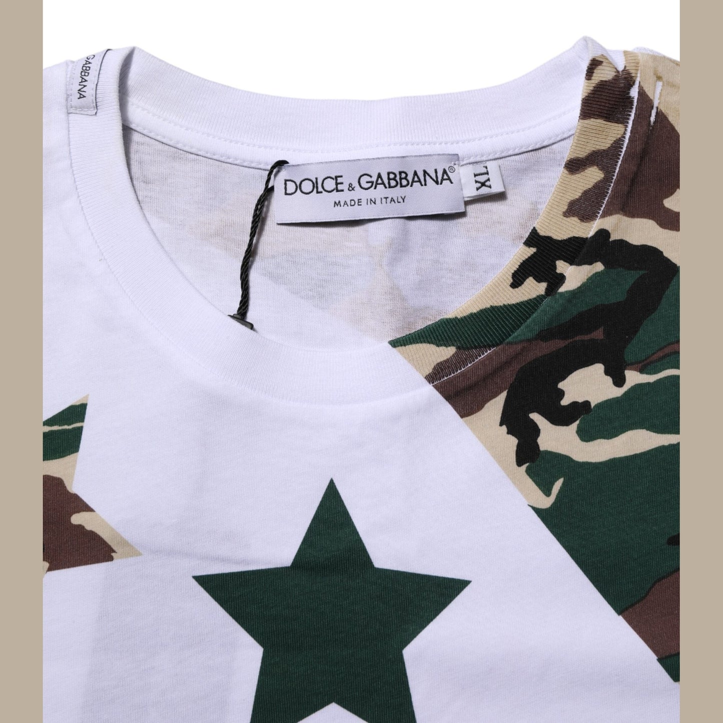 Dolce & Gabbana White Camouflage Cotton Men Crew Neck T-shirt