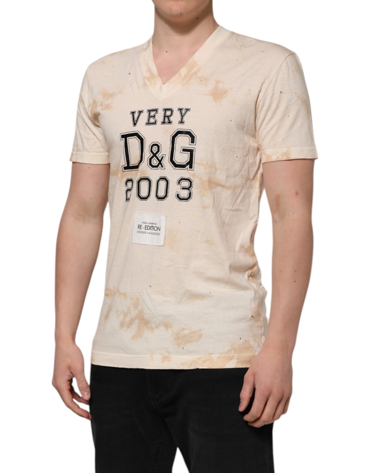 Dolce & Gabbana Beige Logo Print Short Sleeve V-neck T-shirt Dolce & Gabbana