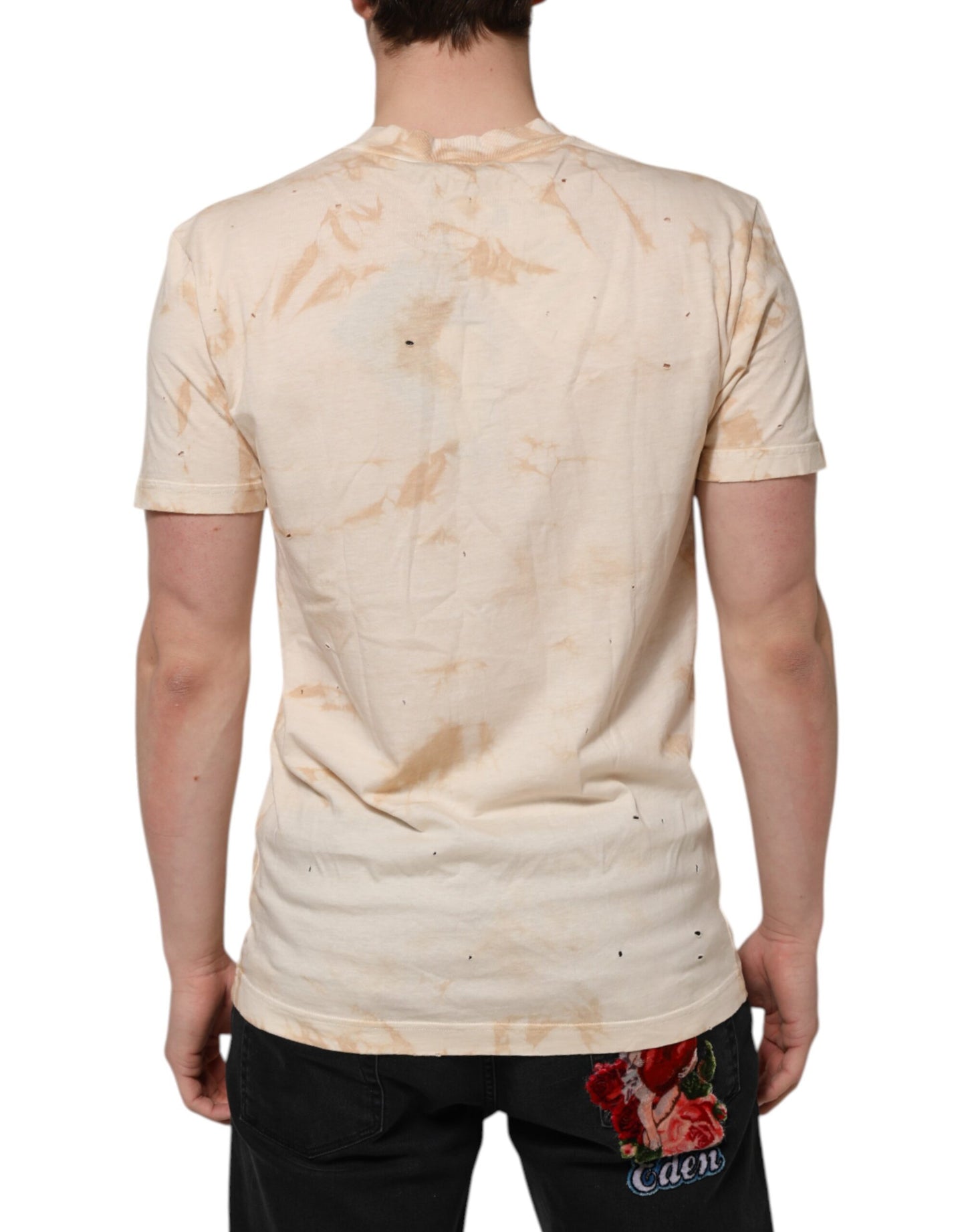 Dolce & Gabbana Beige Logo Print Short Sleeve V-neck T-shirt Dolce & Gabbana