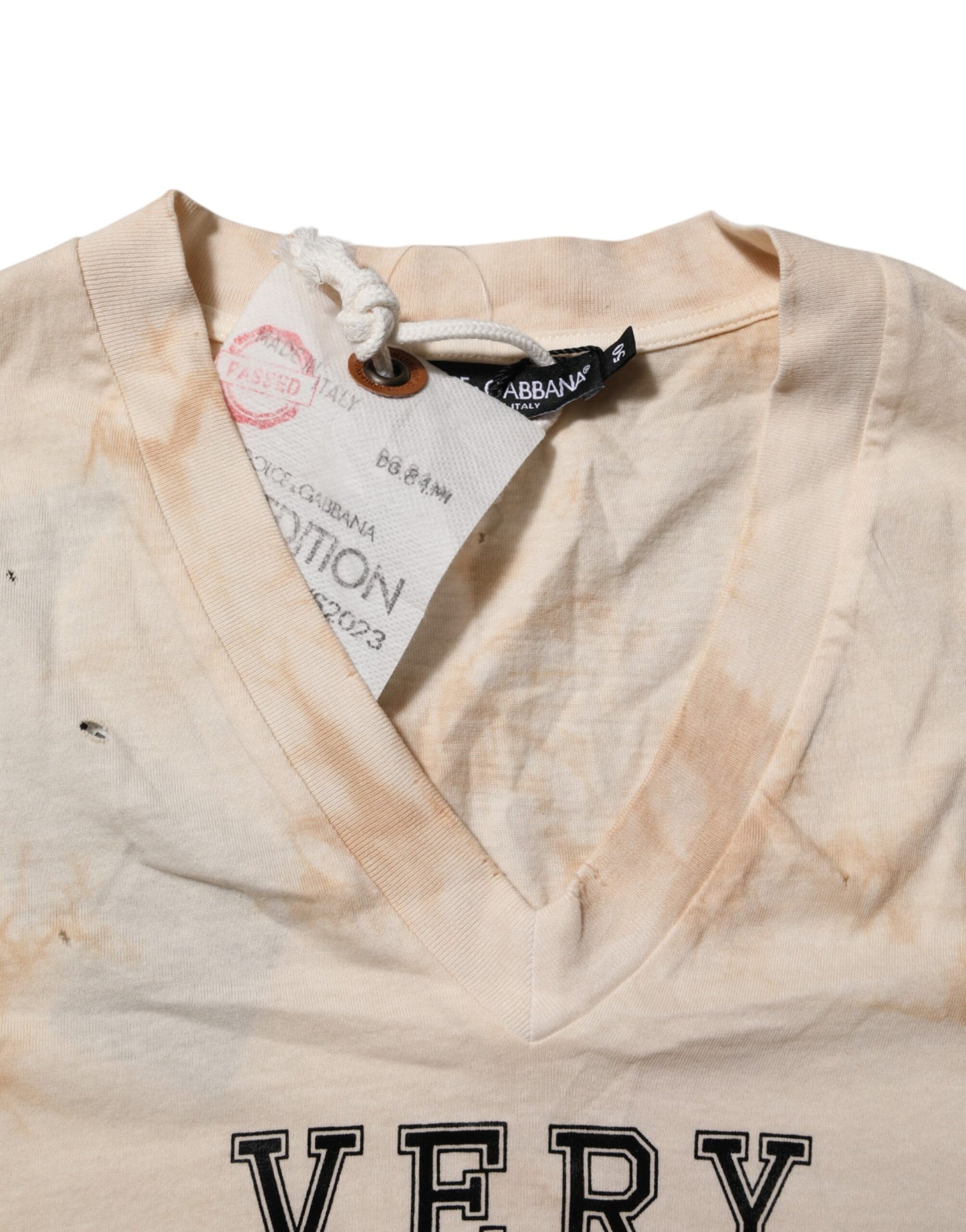 Dolce & Gabbana Beige Logo Print Short Sleeve V-neck T-shirt Dolce & Gabbana