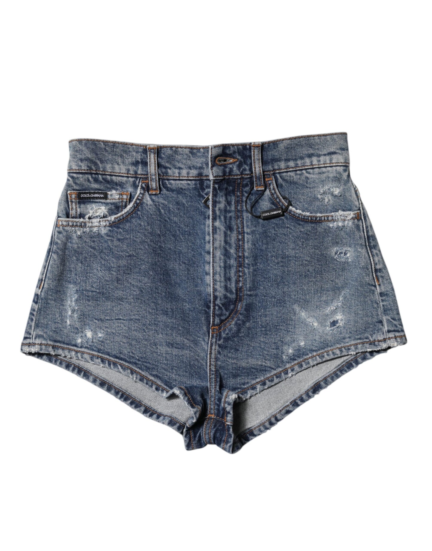 Dolce & Gabbana Blue Tattered Denim Cotton Hot Pants Shorts Dolce & Gabbana