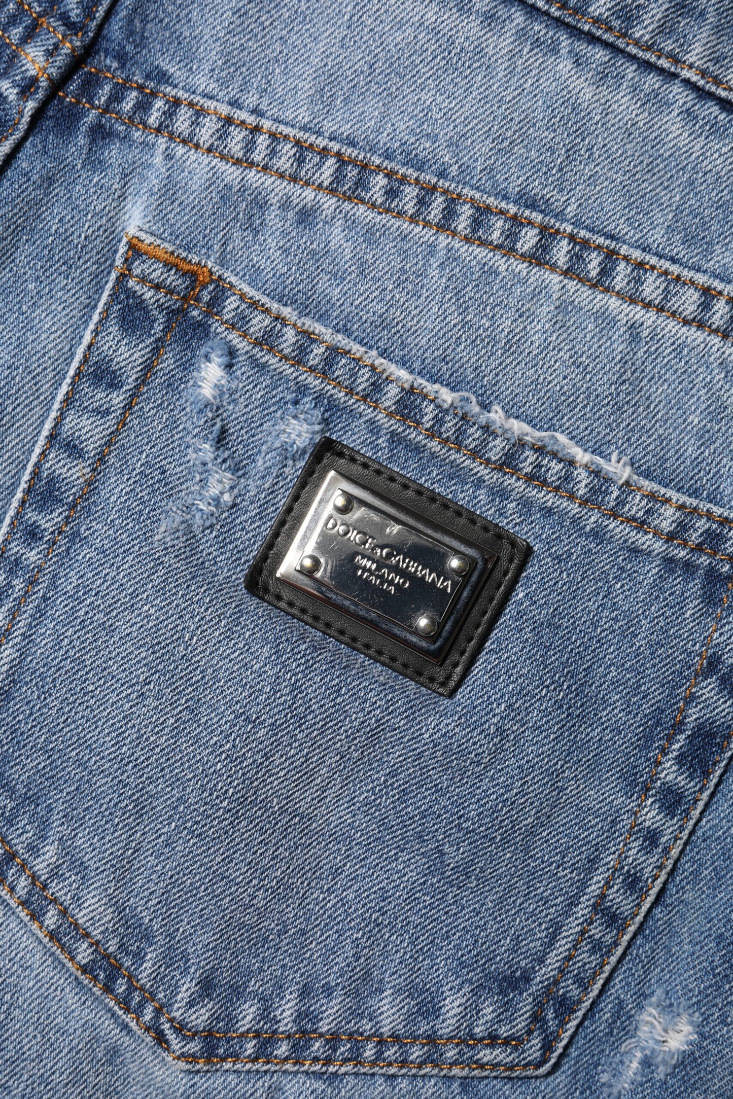 Dolce & Gabbana Blue Logo Plaque Denim Cotton Hot Pants Shorts Dolce & Gabbana