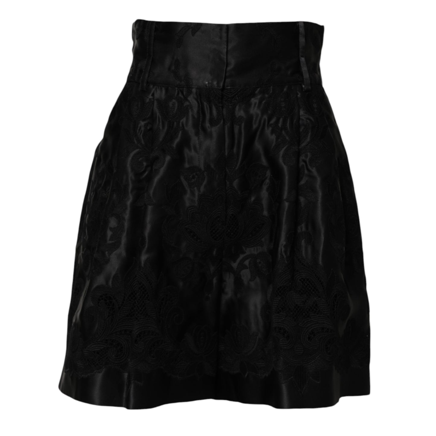 Dolce & Gabbana Black Floral Embroidery Silk High Waist Shorts Dolce & Gabbana