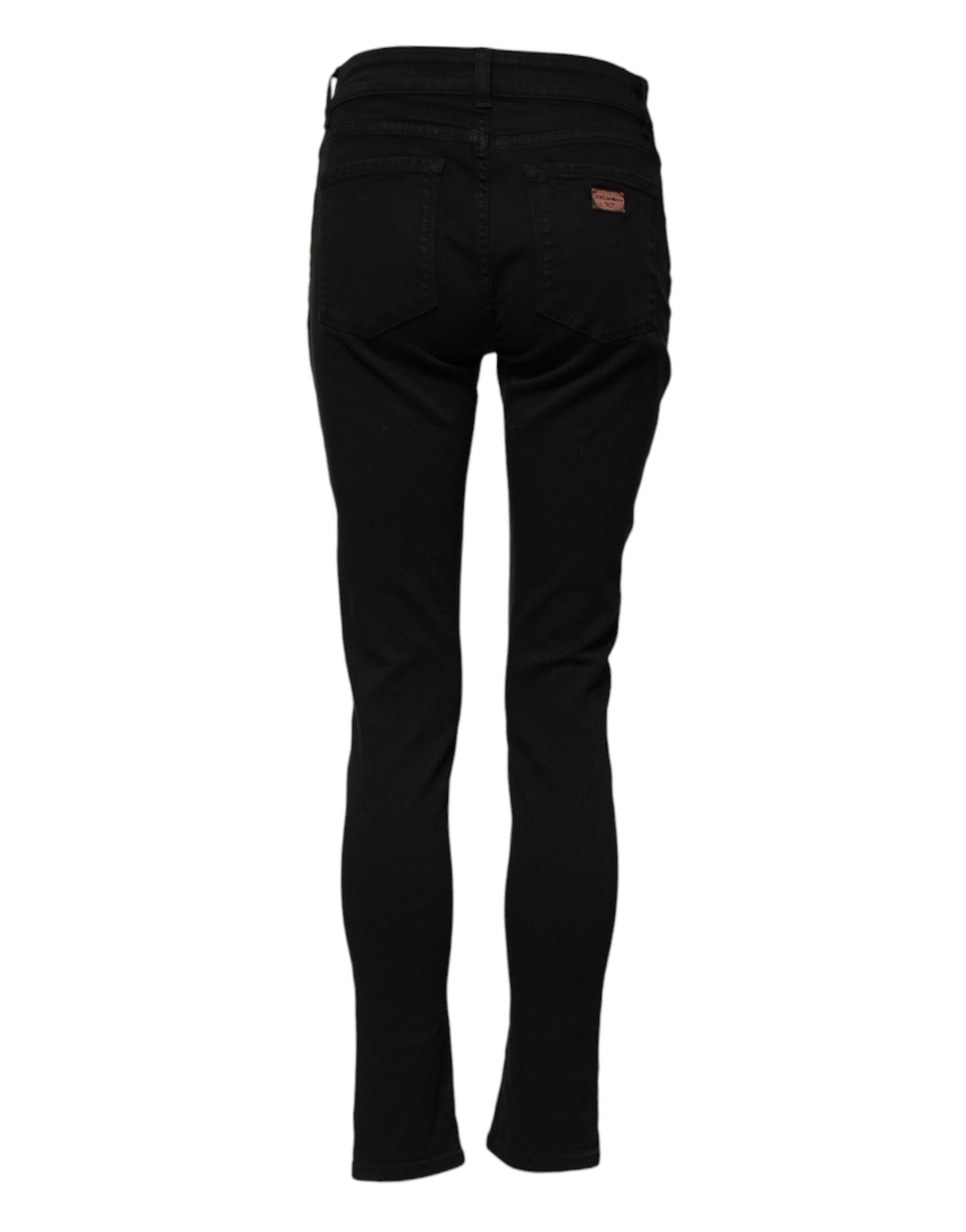 Dolce & Gabbana Black Cotton Logo Skinny Mid Waist Denim Jeans Dolce & Gabbana