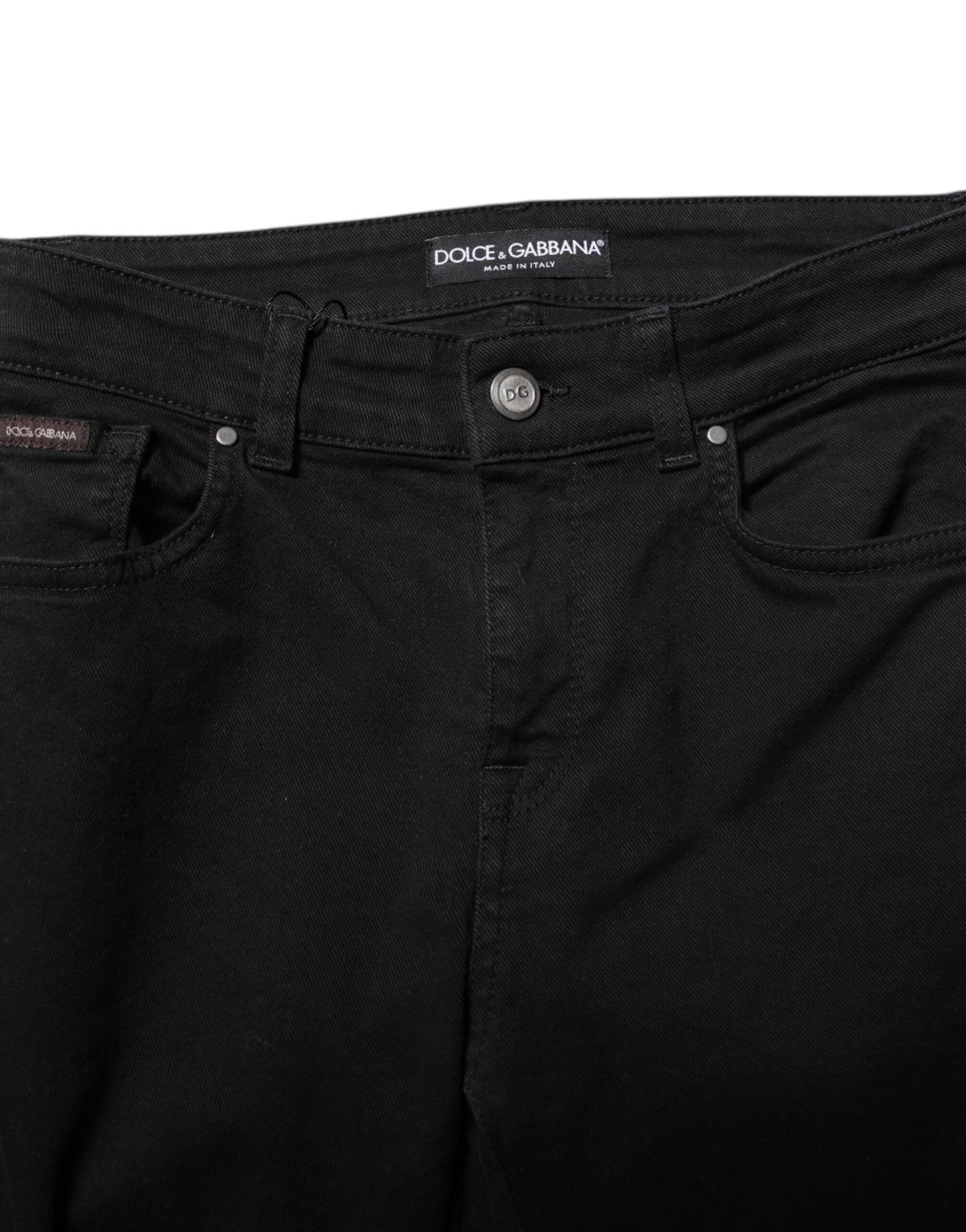 Dolce & Gabbana Black Cotton Logo Skinny Mid Waist Denim Jeans Dolce & Gabbana