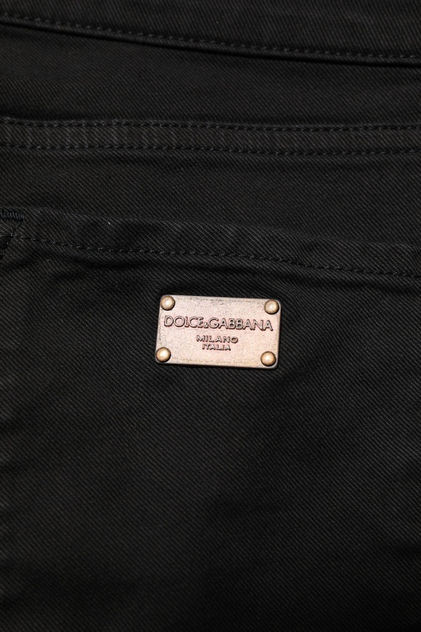 Dolce & Gabbana Black Cotton Logo Skinny Mid Waist Denim Jeans Dolce & Gabbana