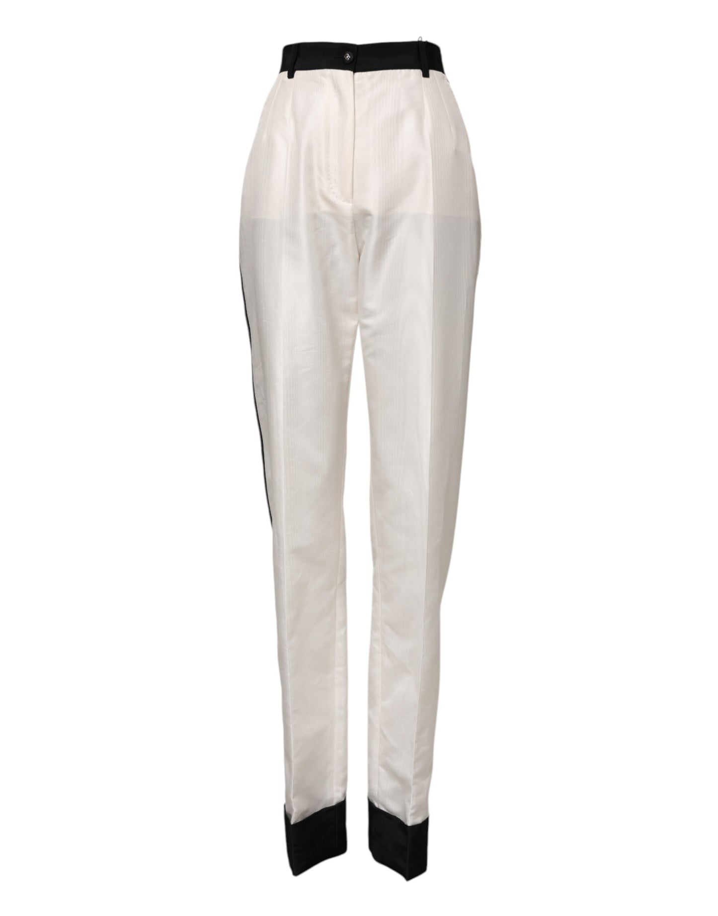 Dolce & Gabbana White High Waist Straight Dress Trouser Pants Dolce & Gabbana