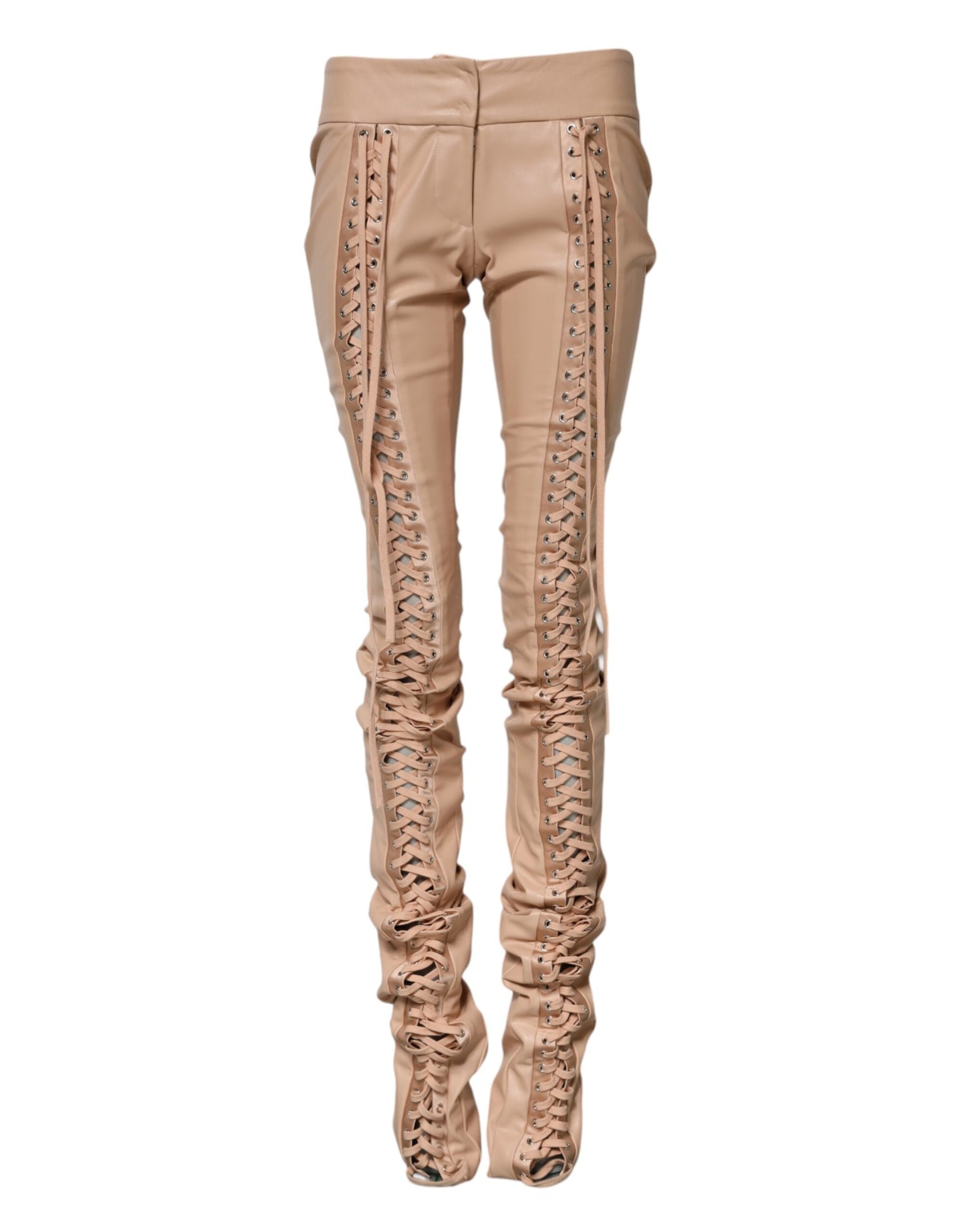 Dolce & Gabbana Beige Lace Details Mid Waist Skinny Pants Dolce & Gabbana