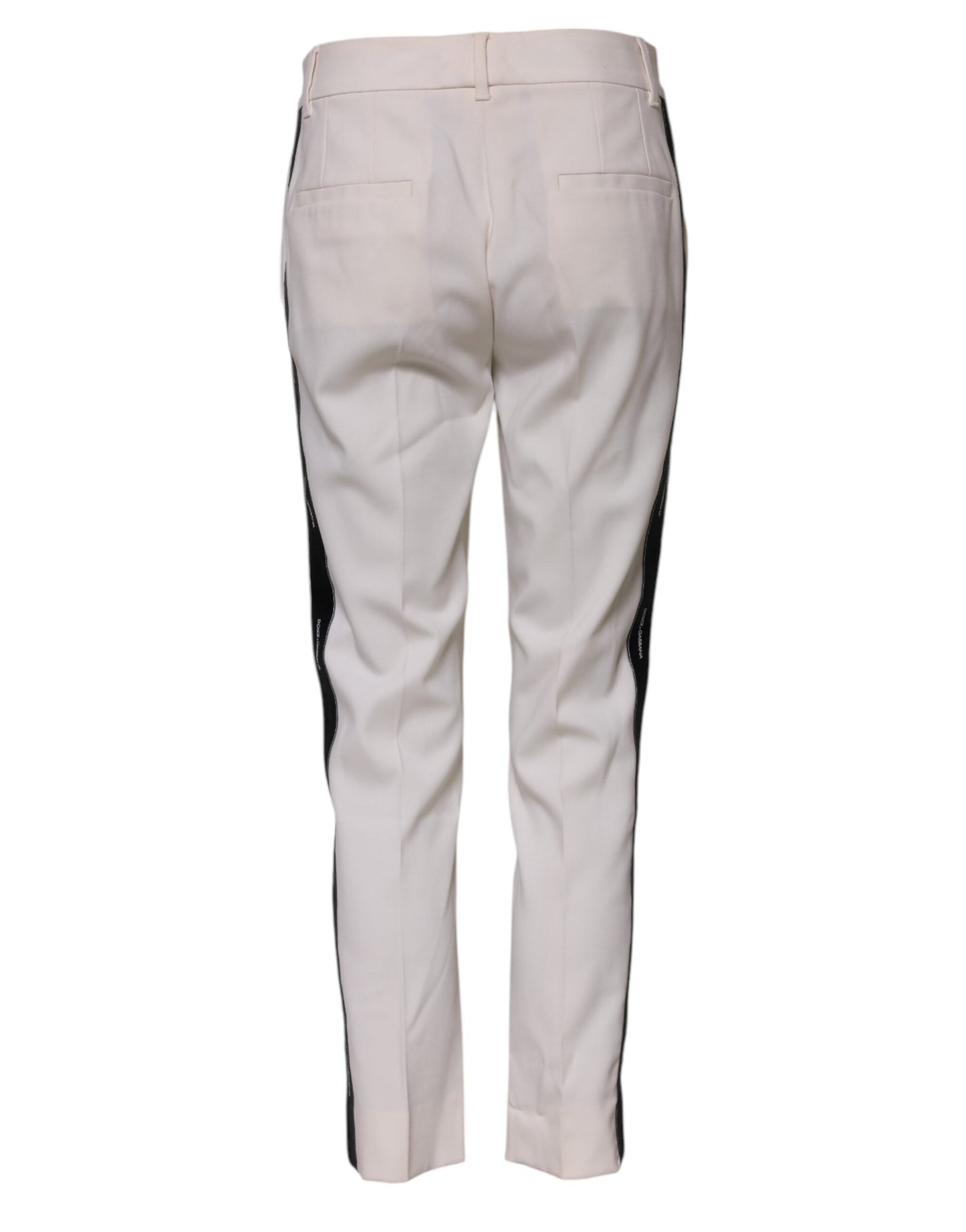 Dolce & Gabbana White Wool Mid Waist Tapered Trouser Pants Dolce & Gabbana
