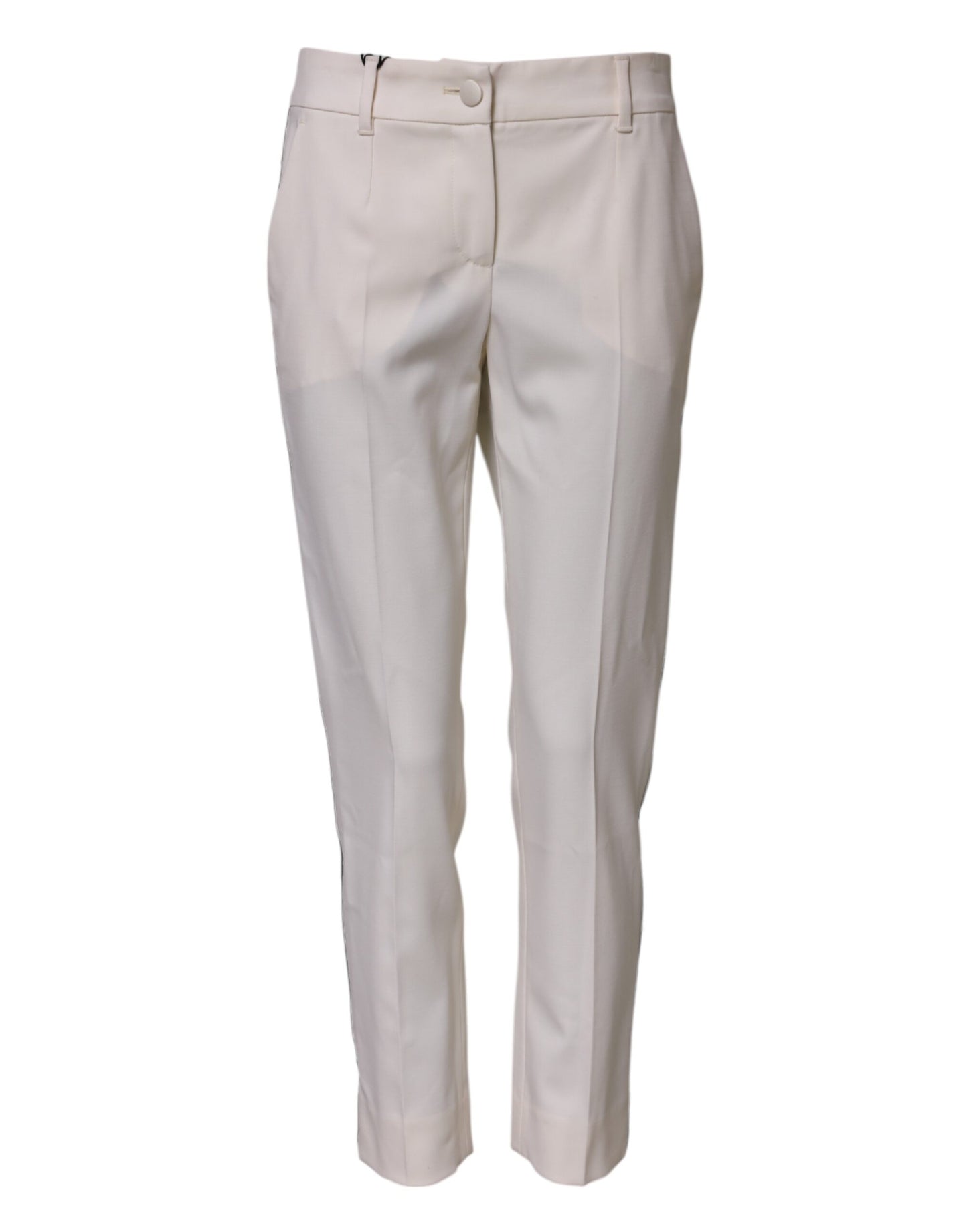 Dolce & Gabbana White Wool Mid Waist Tapered Trouser Pants Dolce & Gabbana