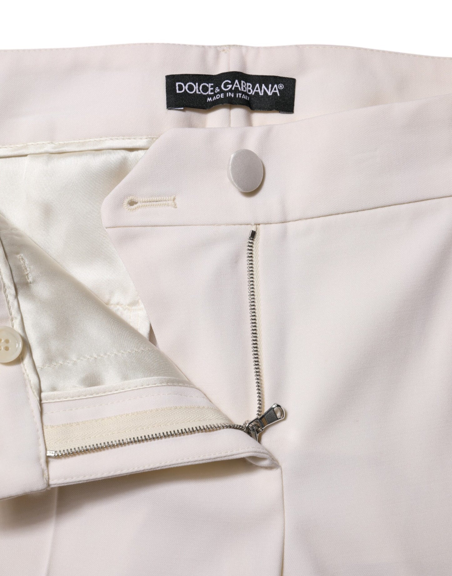 Dolce & Gabbana White Wool Mid Waist Tapered Trouser Pants Dolce & Gabbana