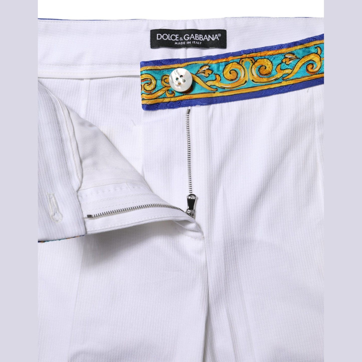 Dolce & Gabbana White Cotton Mid Waist Tapered Trouser Pants