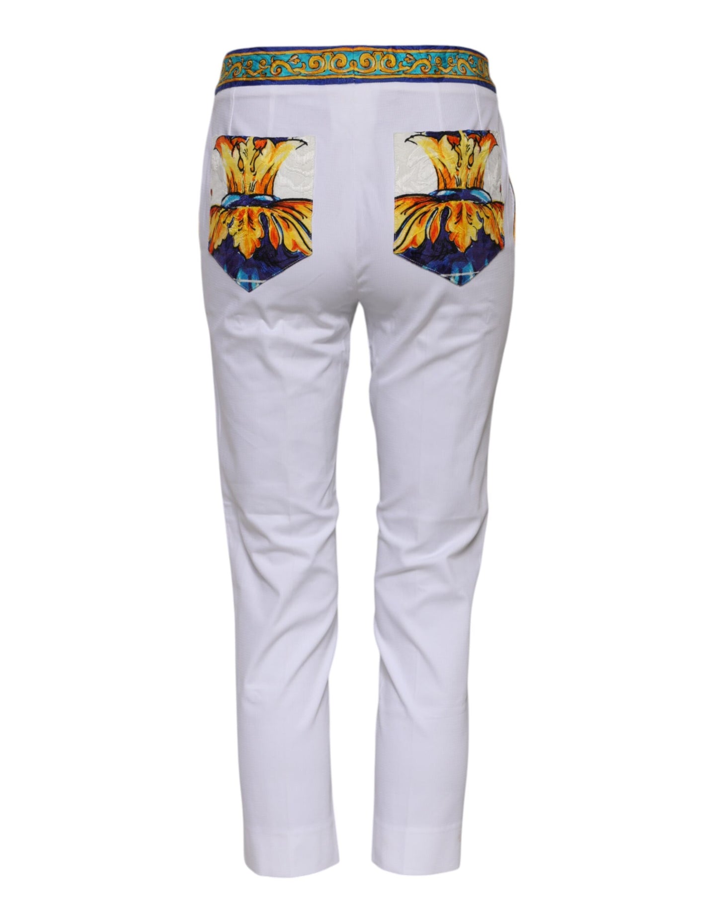 Dolce & Gabbana White Cotton Mid Waist Tapered Trouser Pants Dolce & Gabbana