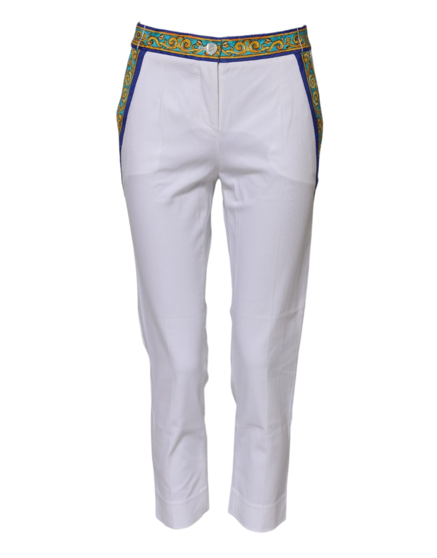 Dolce & Gabbana White Cotton Mid Waist Tapered Trouser Pants Dolce & Gabbana