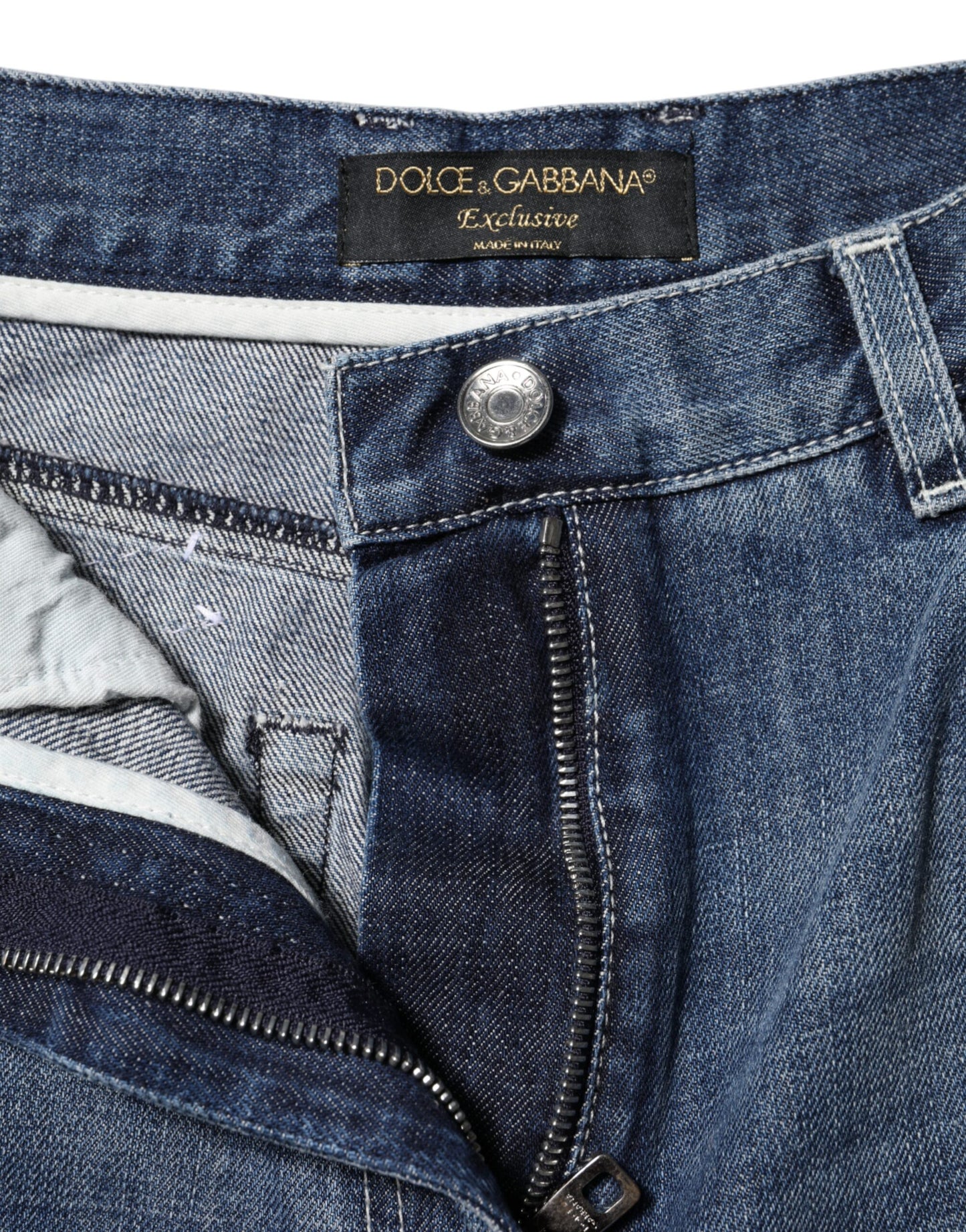 Dolce & Gabbana Blue Cotton High Waist Wide Leg Denim Jeans