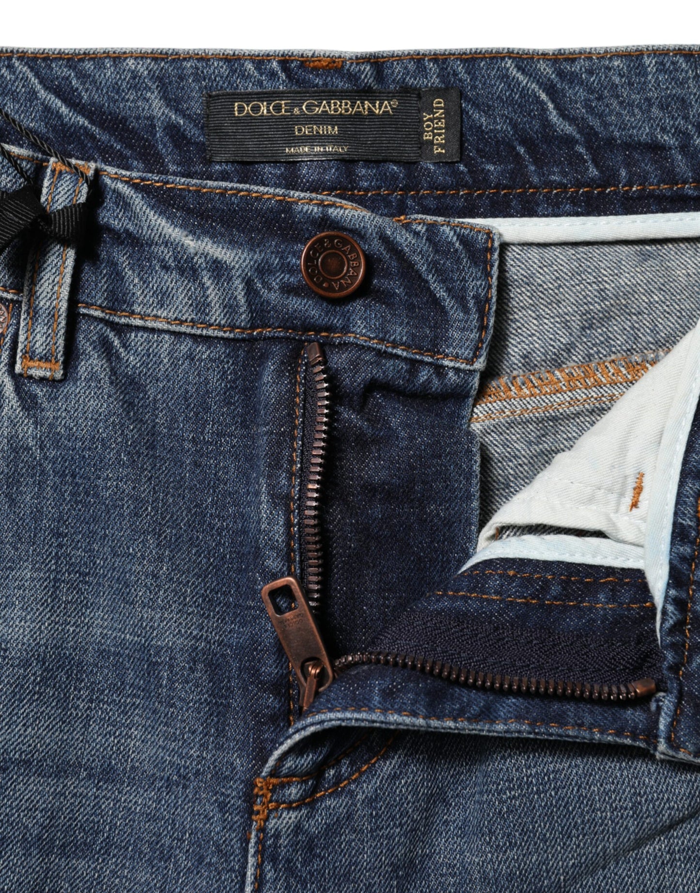 Dolce & Gabbana Blue Cotton Tattered Mid Waist Denim Jeans Dolce & Gabbana