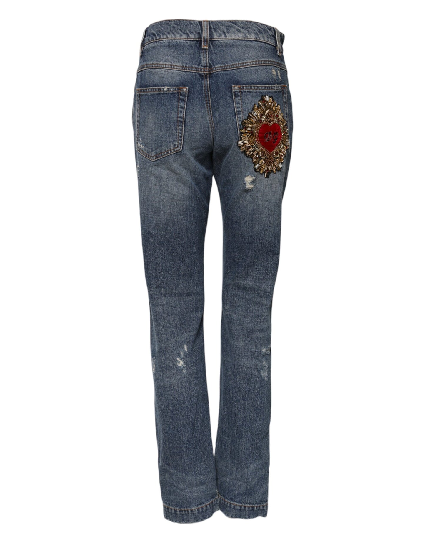 Dolce & Gabbana Blue Cotton Tattered Mid Waist Denim Jeans Dolce & Gabbana