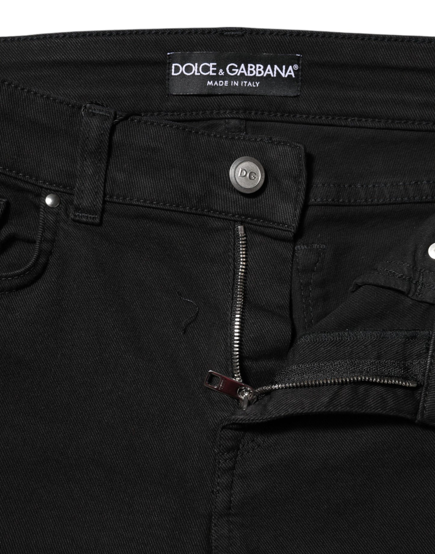 Dolce & Gabbana Black Cotton Logo Skinny MidWaist Denim Jeans Dolce & Gabbana