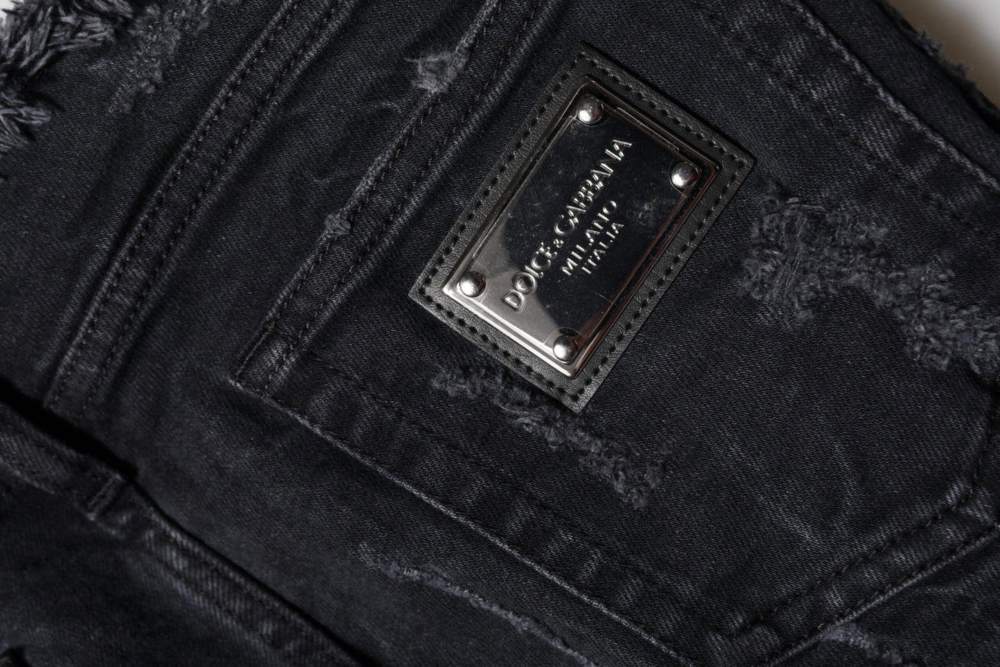 Dolce & Gabbana Black Cotton Tattered Skinny Denim Jeans Dolce & Gabbana