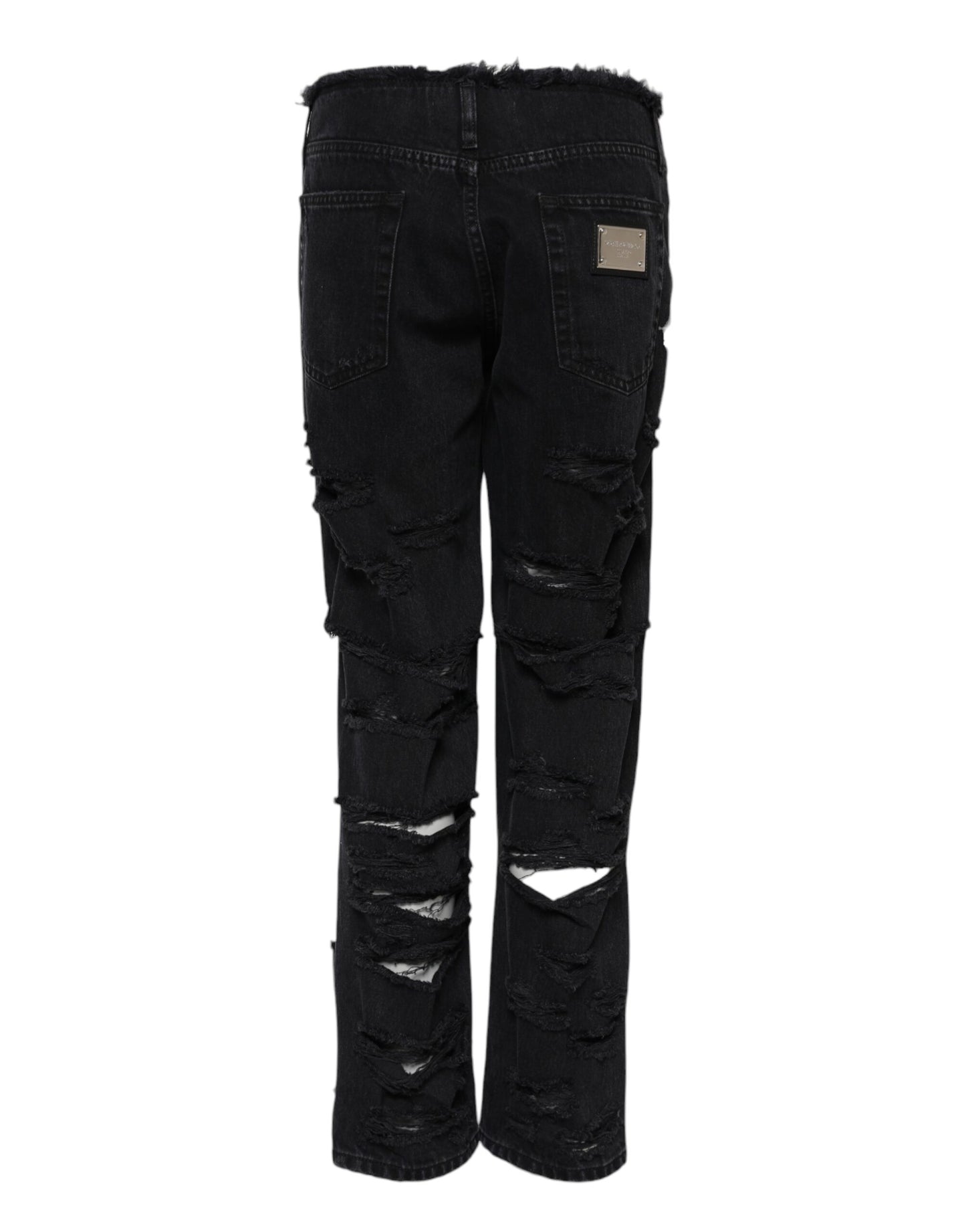 Dolce & Gabbana Black Cotton Tattered Mid Waist Denim Jeans Dolce & Gabbana