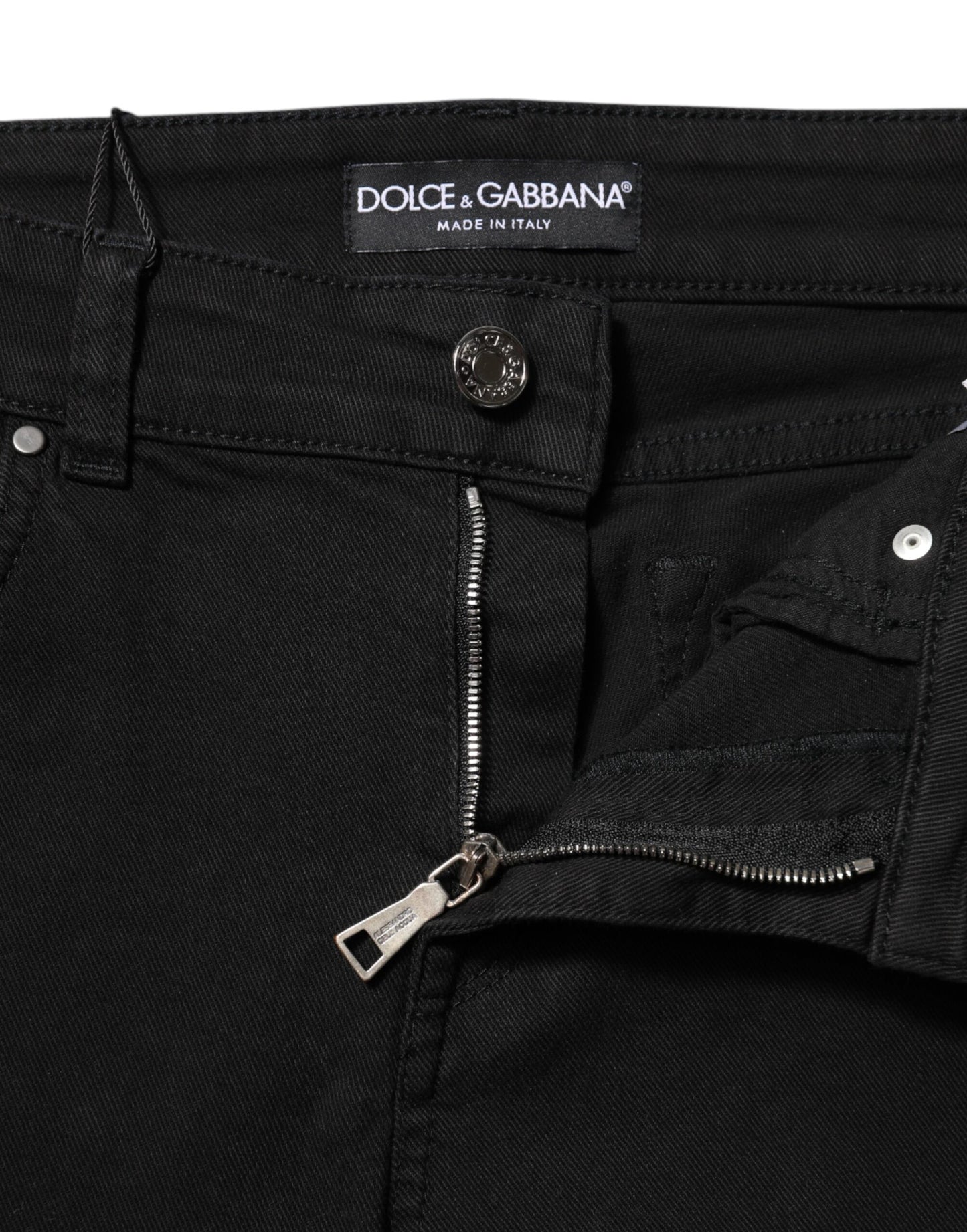 Dolce & Gabbana Black Cotton Logo Skinny Mid Waist Denim Jeans Dolce & Gabbana