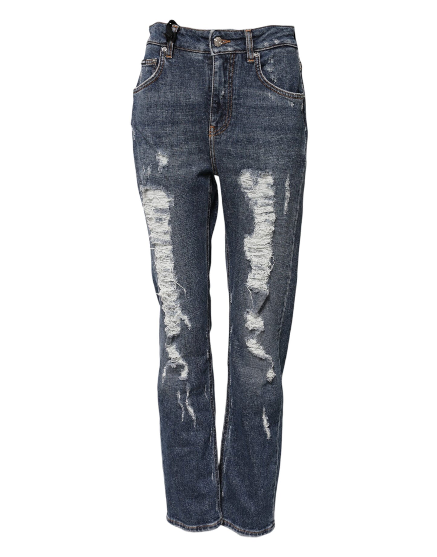 Dolce & Gabbana Blue Cotton Boyfriend Tattered Denim Jeans Dolce & Gabbana
