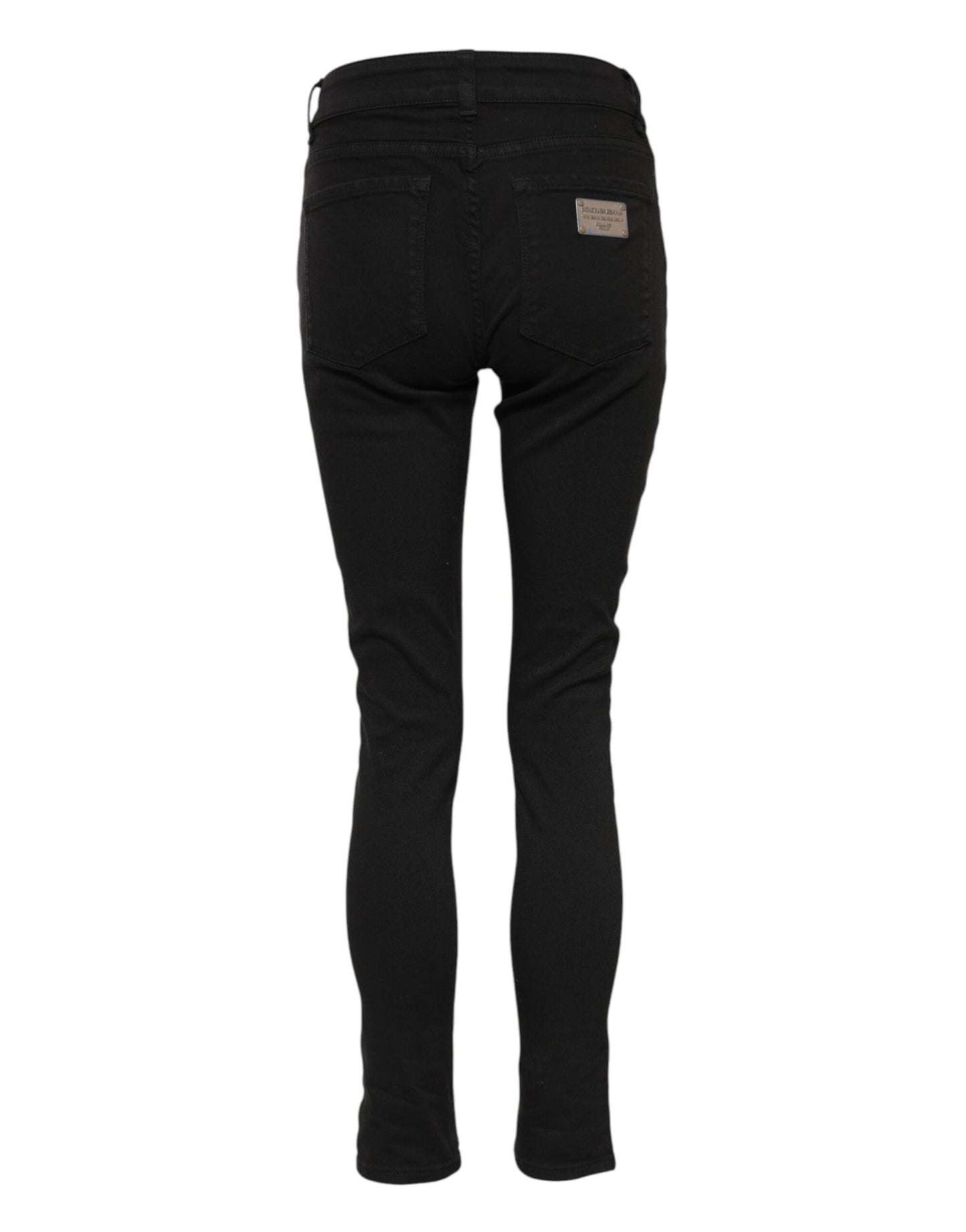 Dolce & Gabbana Black Cotton Logo Skinny Mid Waist Denim Jeans Dolce & Gabbana