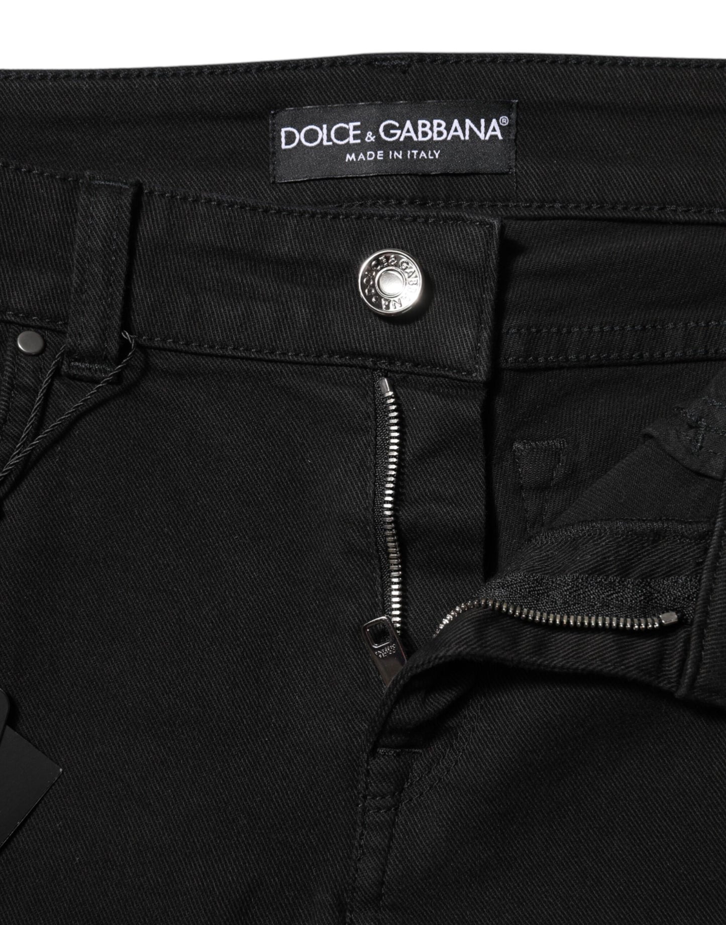 Dolce & Gabbana Black Cotton Logo Skinny Mid Waist Denim Jeans Dolce & Gabbana