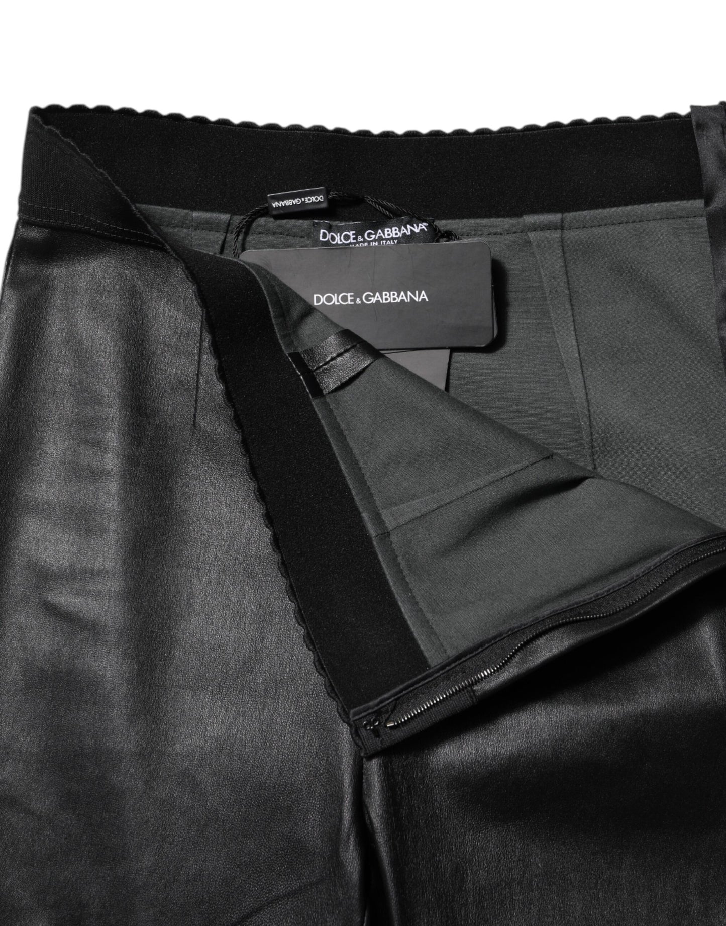 Dolce & Gabbana Black Leather Elastic Waist Pants Dolce & Gabbana