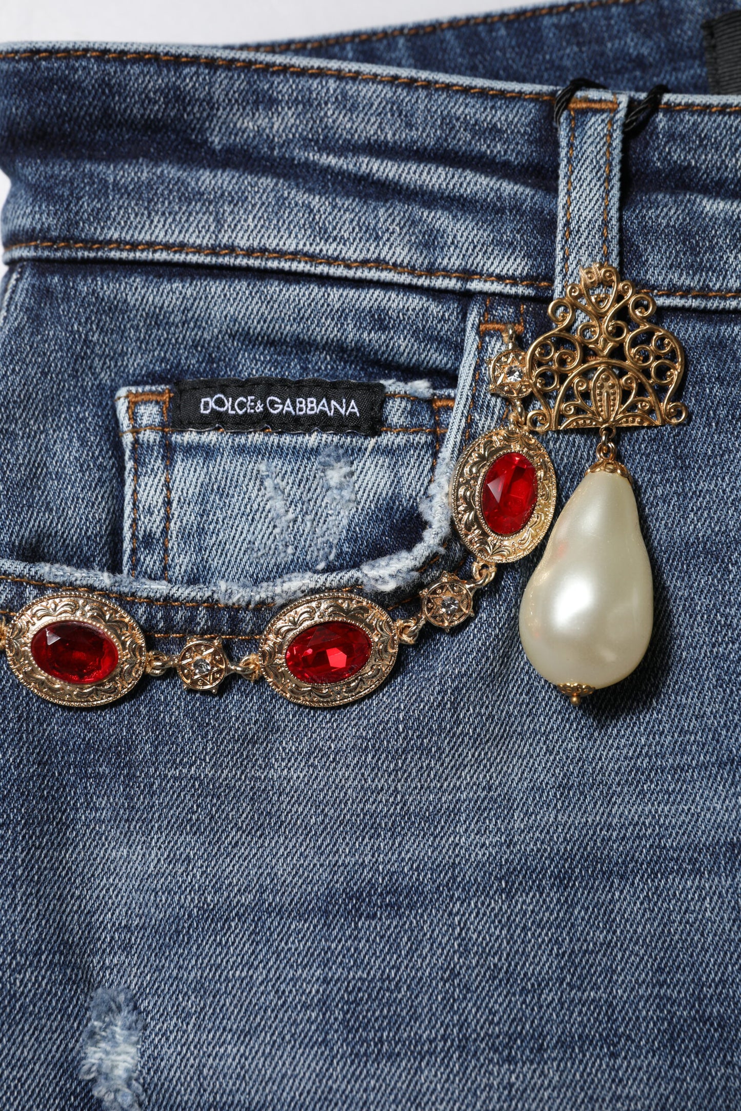 Dolce & Gabbana Blue Rhinestone Embellished Denim Jeans Dolce & Gabbana