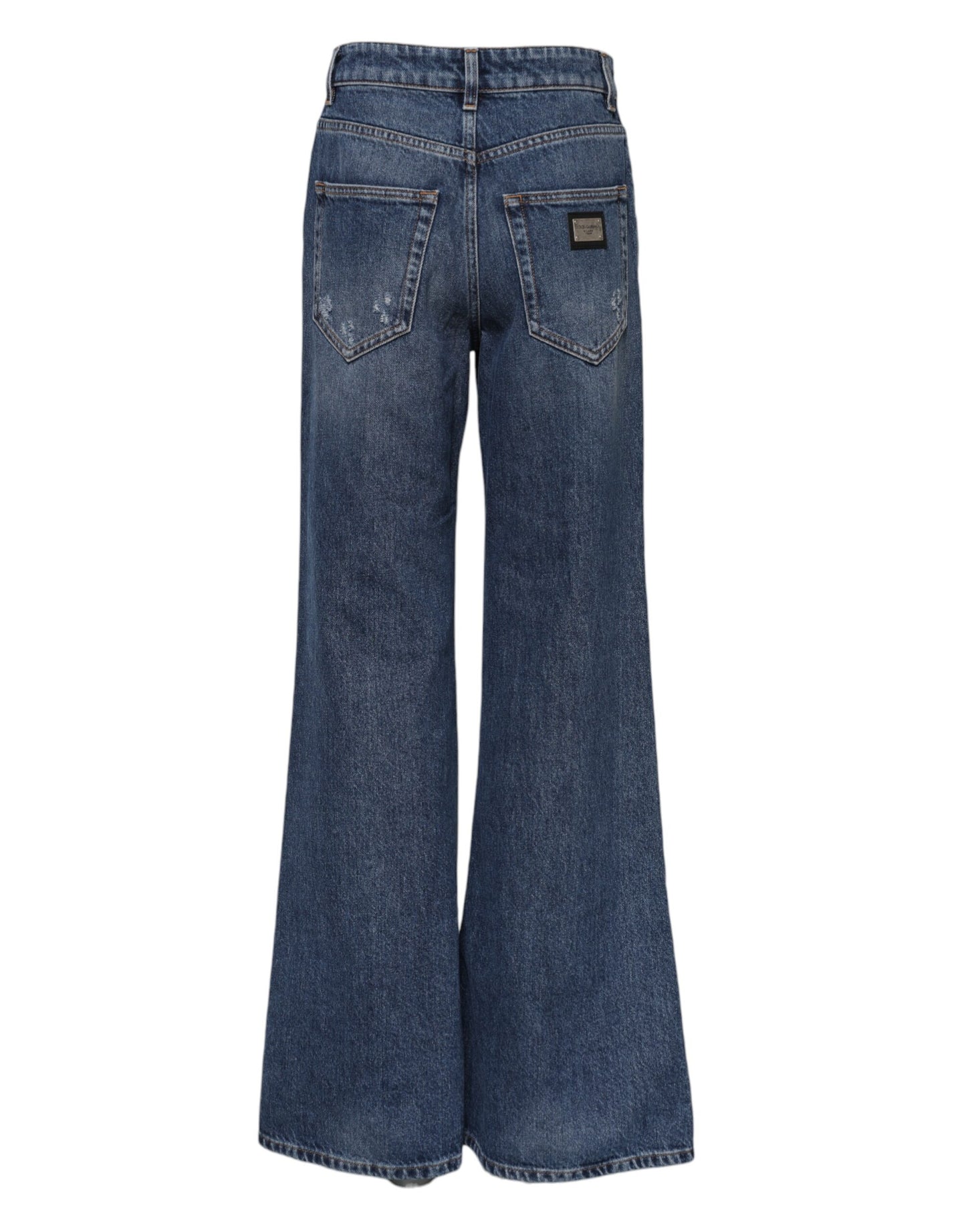 Dolce & Gabbana Blue Cotton Wide Leg Tattered Denim Jeans Dolce & Gabbana