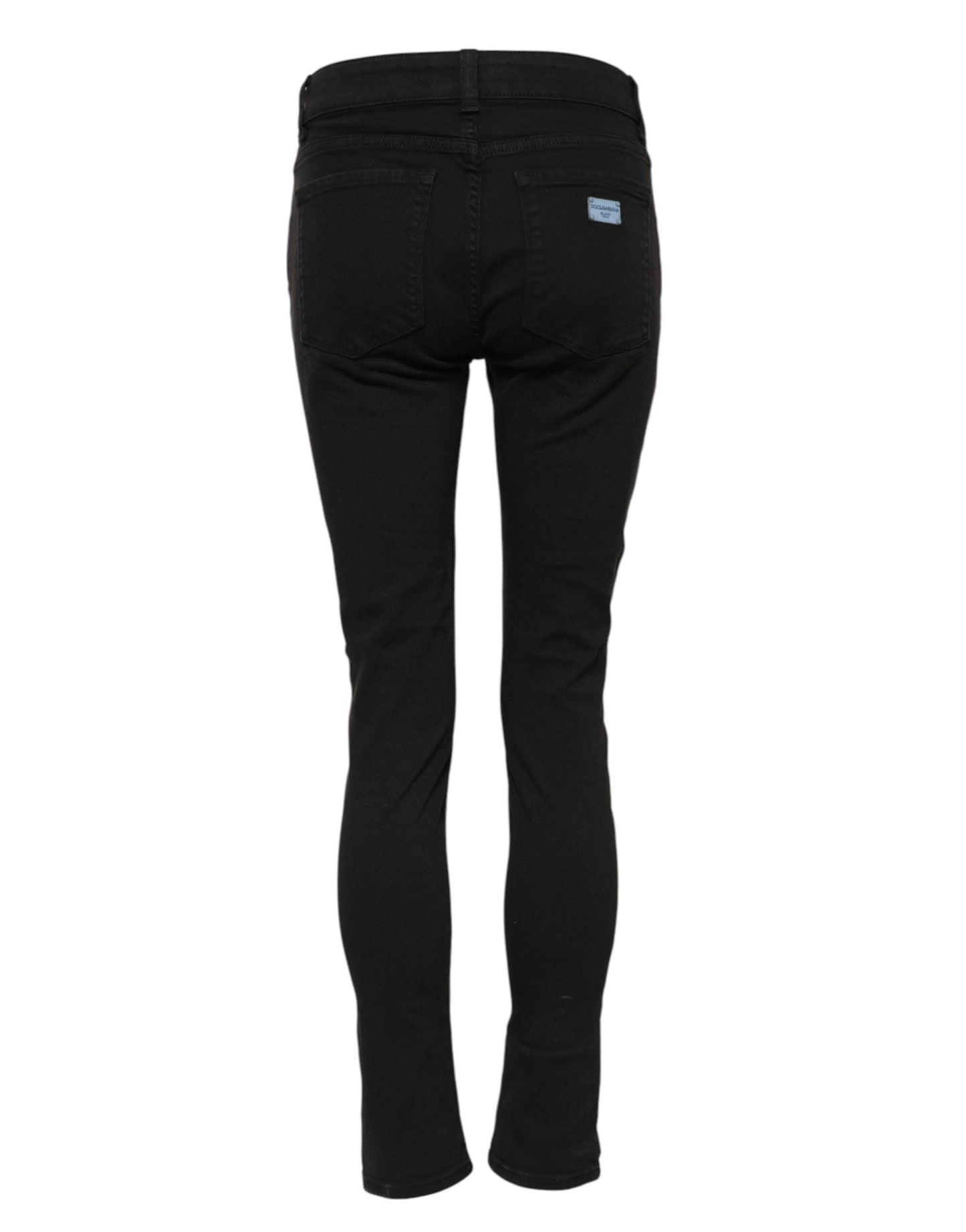 Dolce & Gabbana Black Cotton Logo Skinny Mid Waist Denim Jeans Dolce & Gabbana