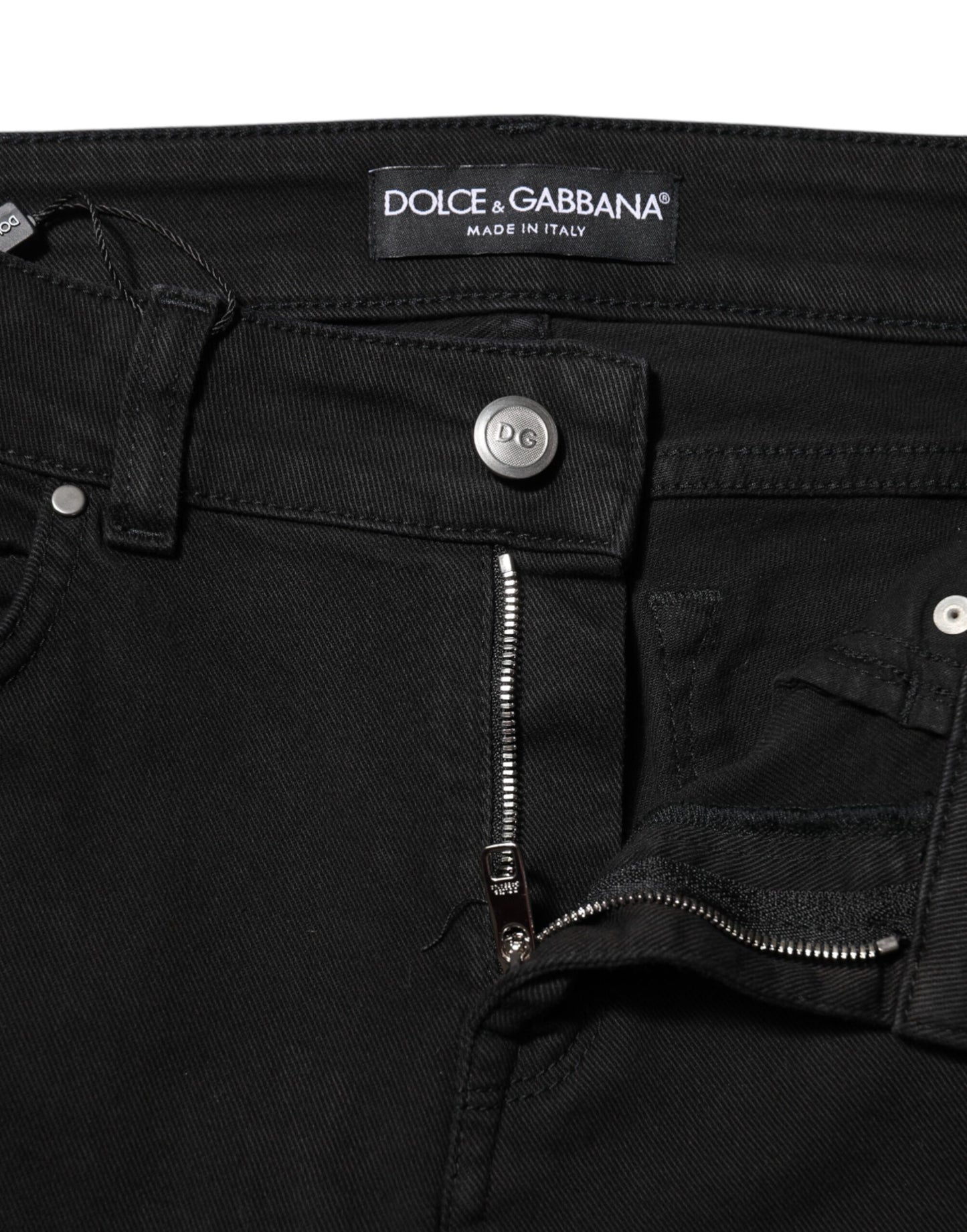 Dolce & Gabbana Black Cotton Logo Skinny Mid Waist Denim Jeans Dolce & Gabbana