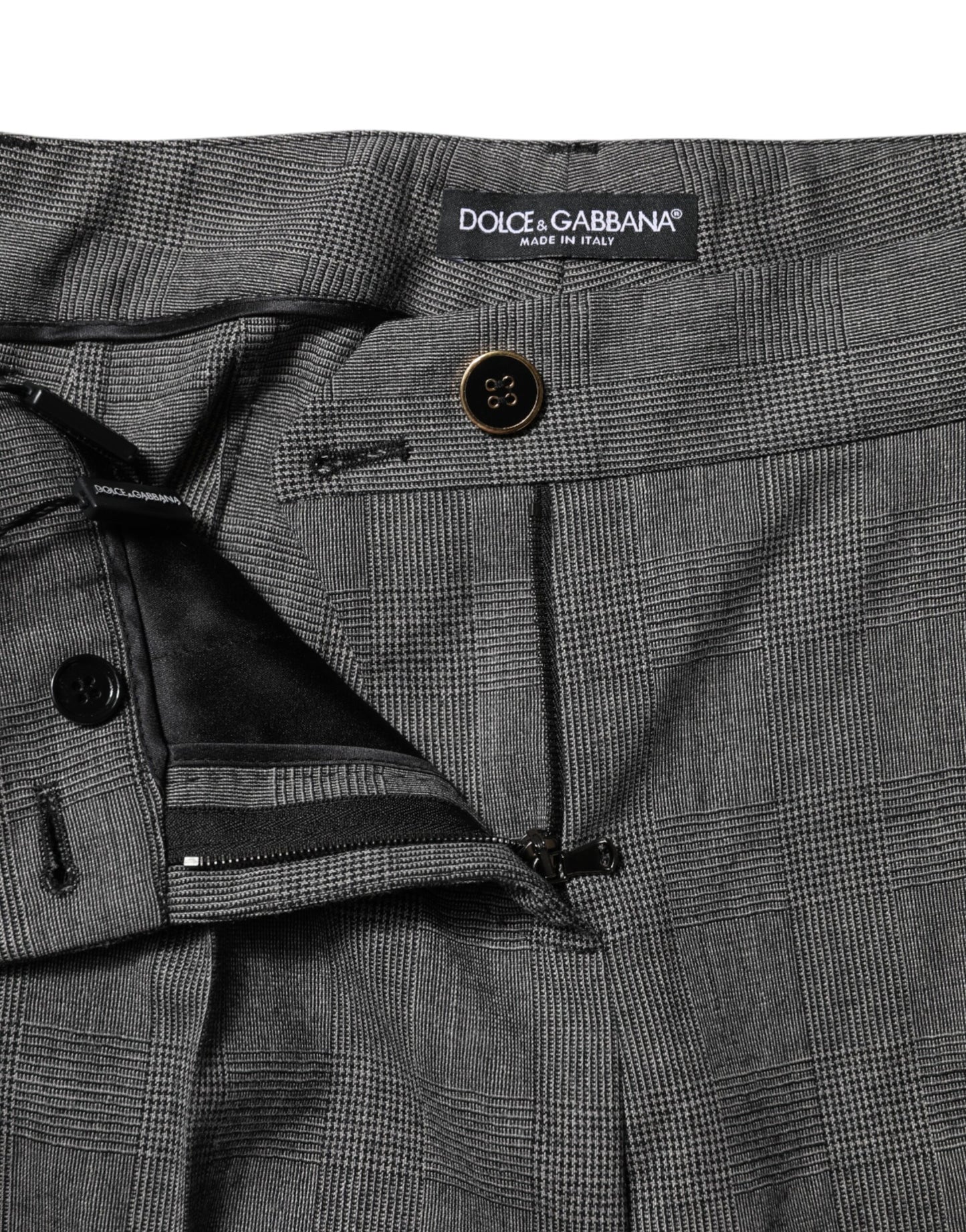 Dolce & Gabbana Gray Checkered High Waist Flared Pants Dolce & Gabbana