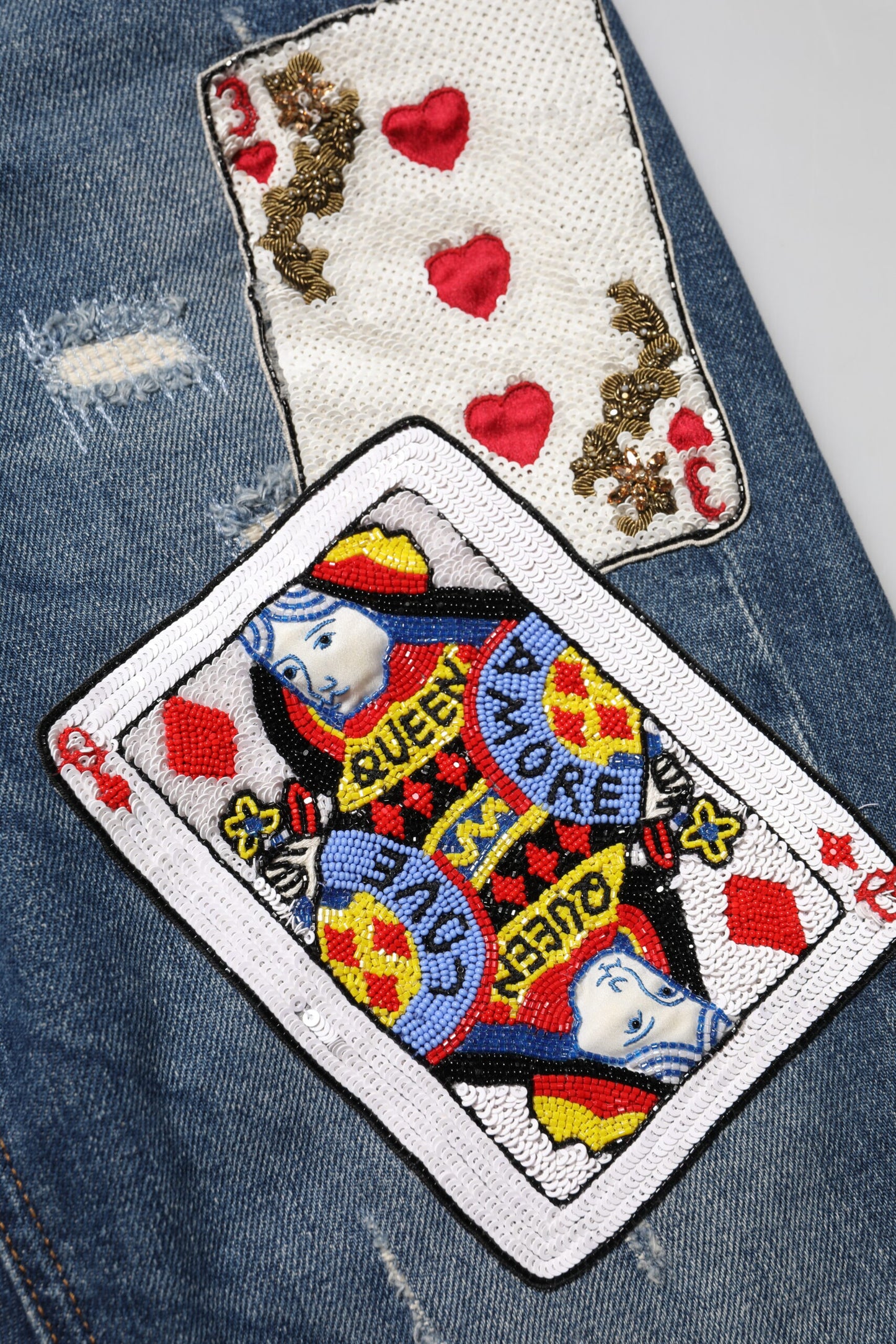 Dolce & Gabbana Blue Play Card Embroidery Skinny Denim Jeans Dolce & Gabbana