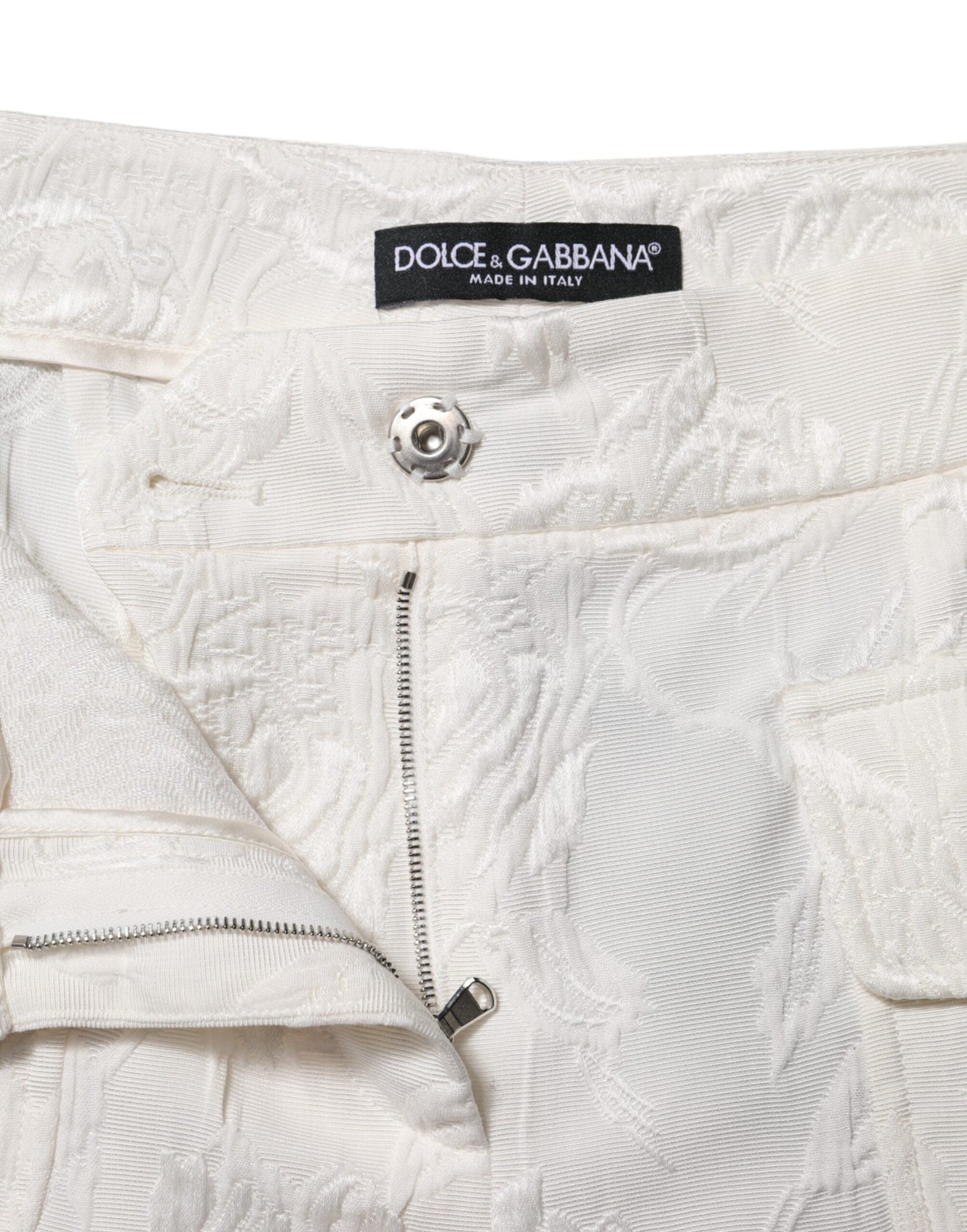 Dolce & Gabbana White Cotton Floral Jacquard Pants Dolce & Gabbana