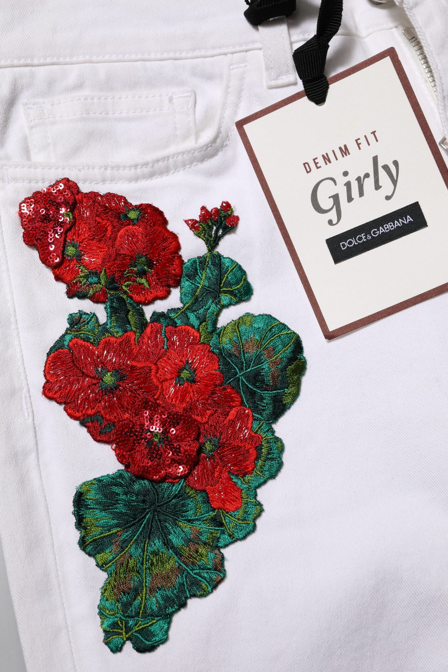 Dolce & Gabbana White Floral Embroidery GIRLY Denim Jeans Dolce & Gabbana