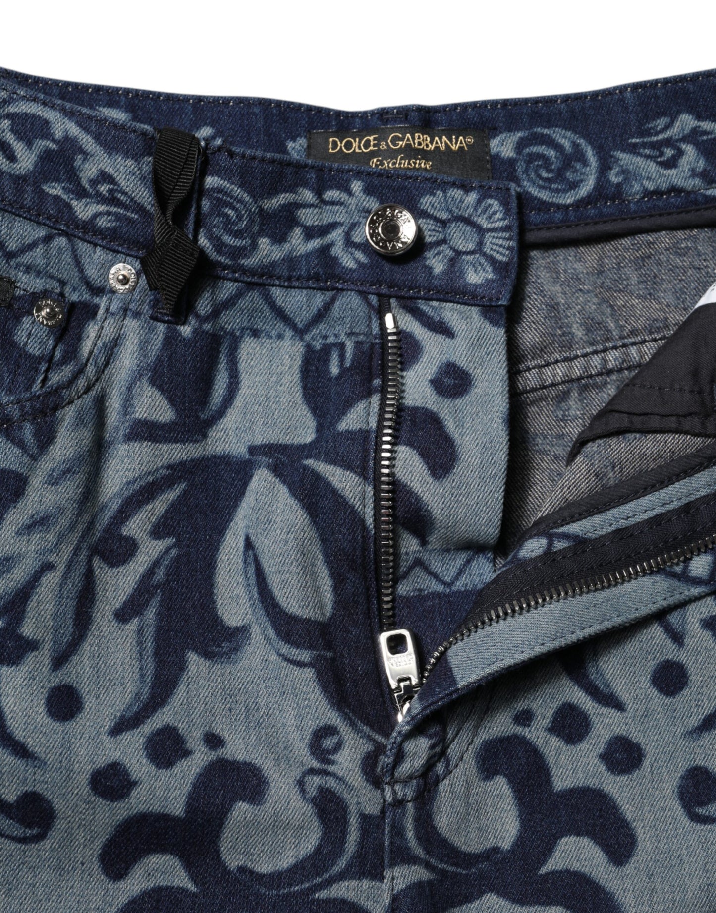 Dolce & Gabbana Blue Graphic Print Tapered Denim Jeans Dolce & Gabbana