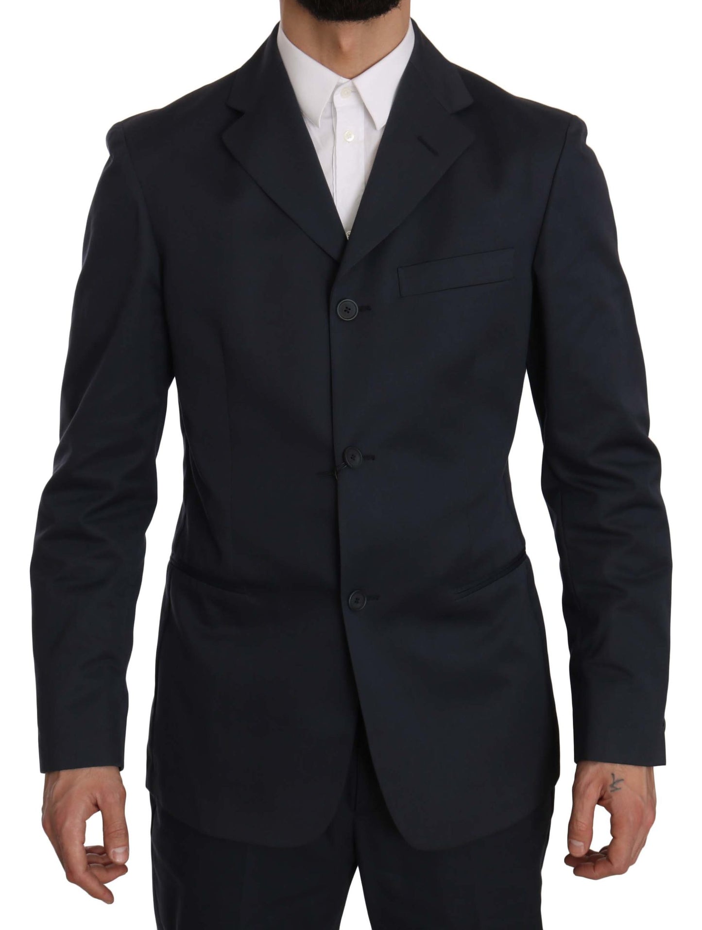 Romeo Gigli Two Piece 3 Button Cotton Blue Solid Suit Romeo Gigli