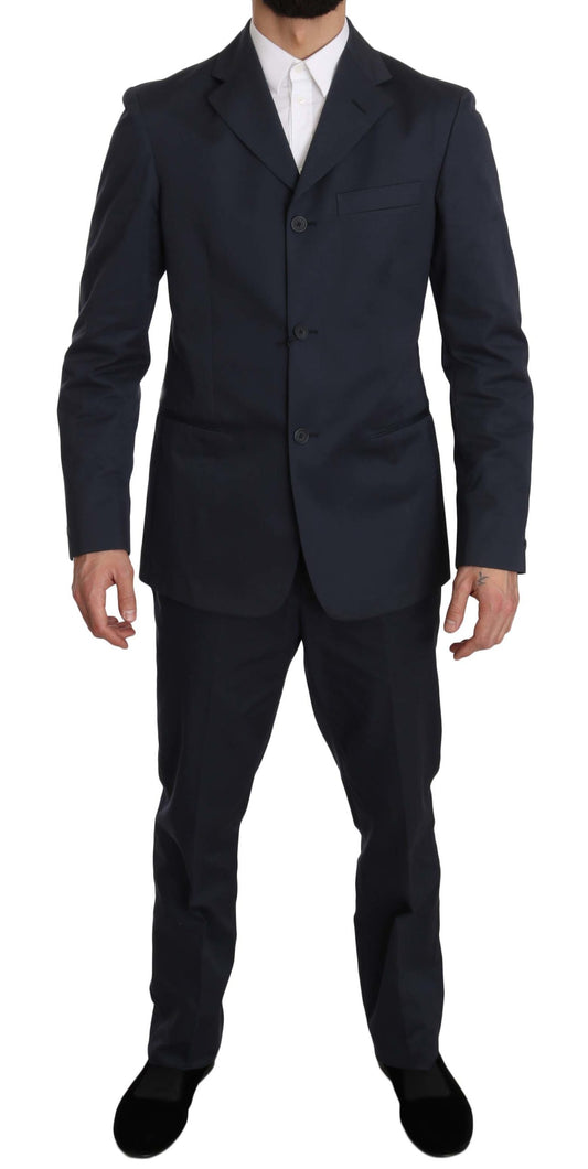 Romeo Gigli Two Piece 3 Button Cotton Blue Solid Suit Romeo Gigli