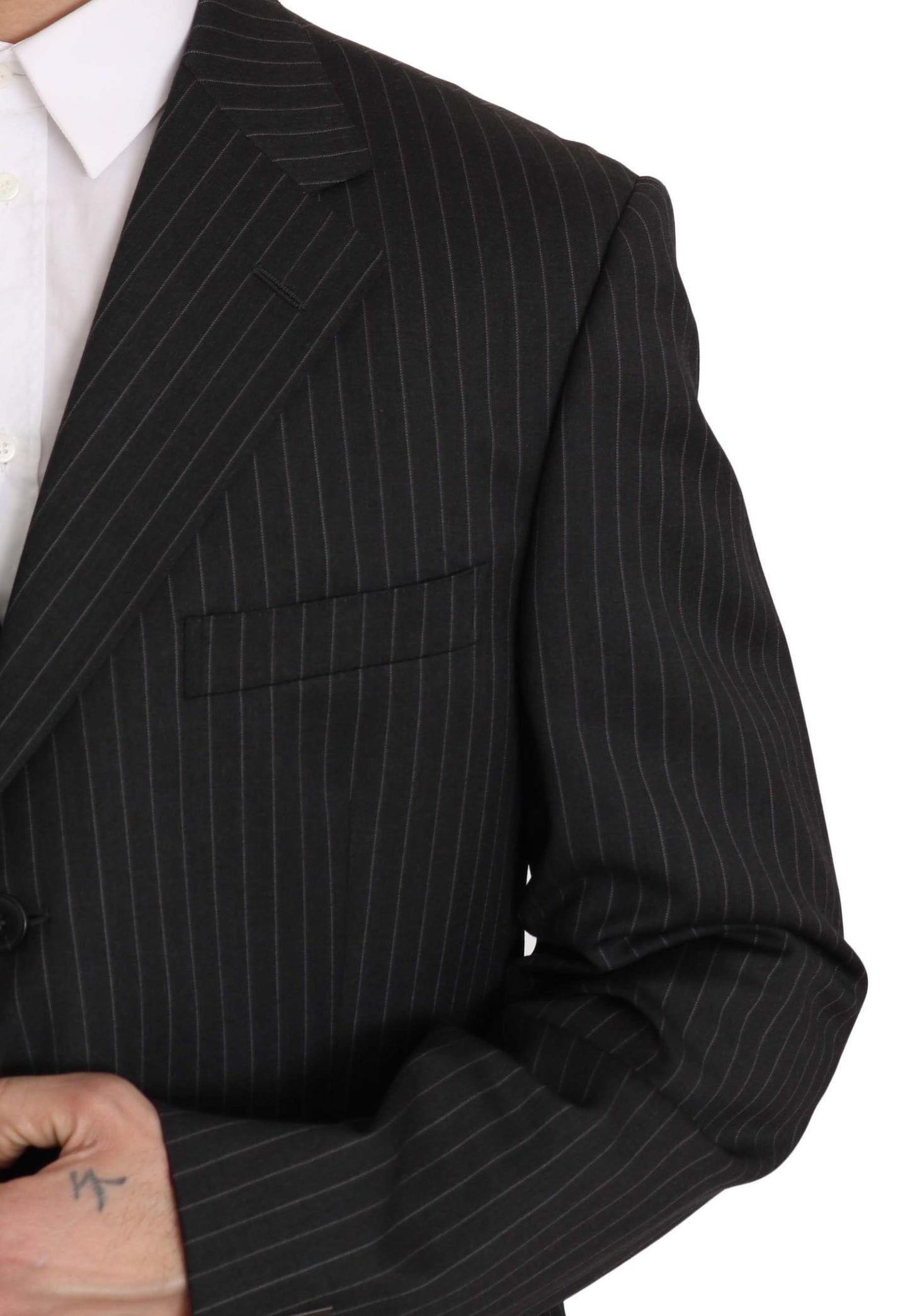 Z ZEGNA Black Striped Two Piece 3 Button 100% Wool Suit Z ZEGNA