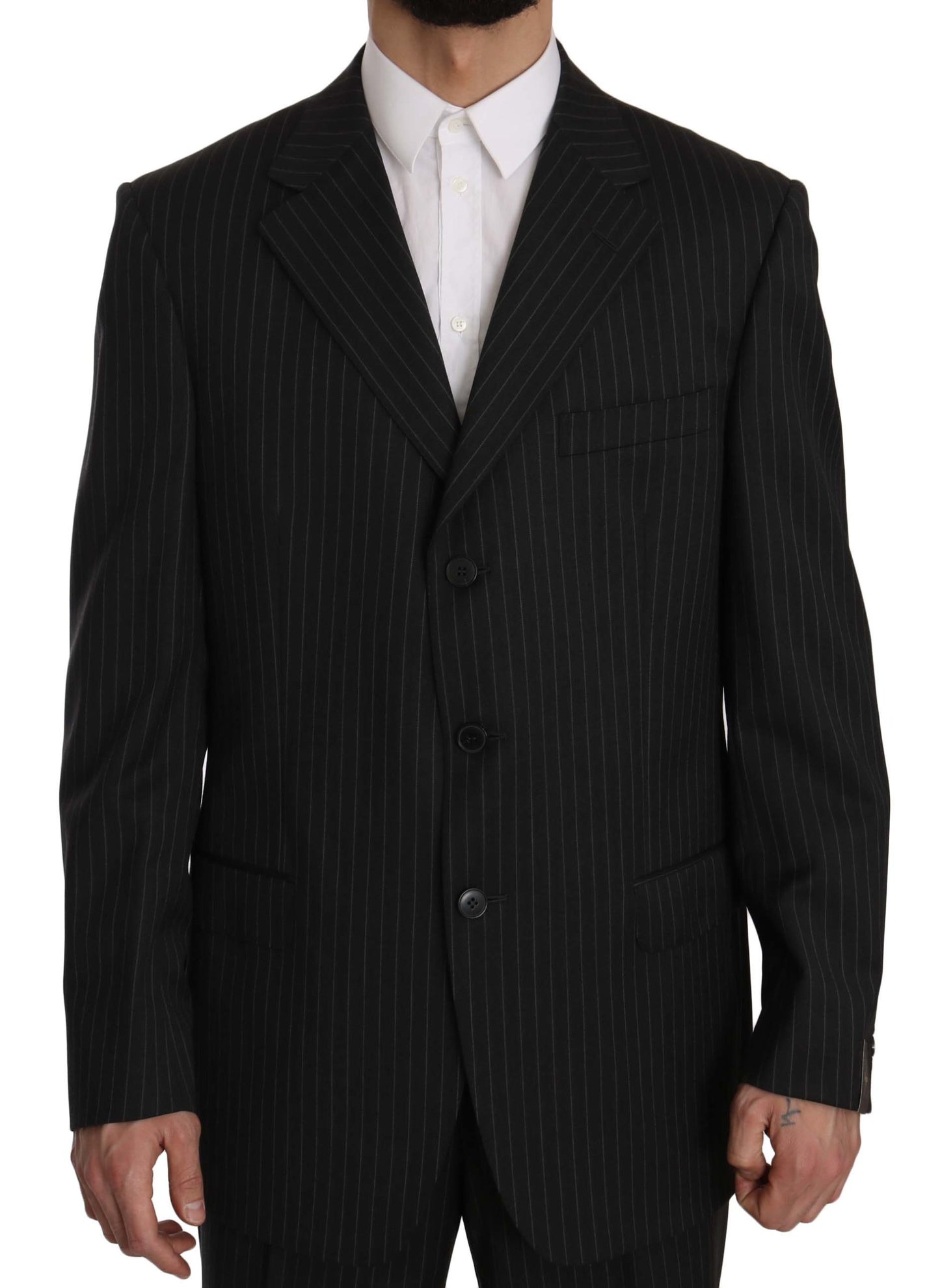Z ZEGNA Black Striped Two Piece 3 Button 100% Wool Suit Z ZEGNA